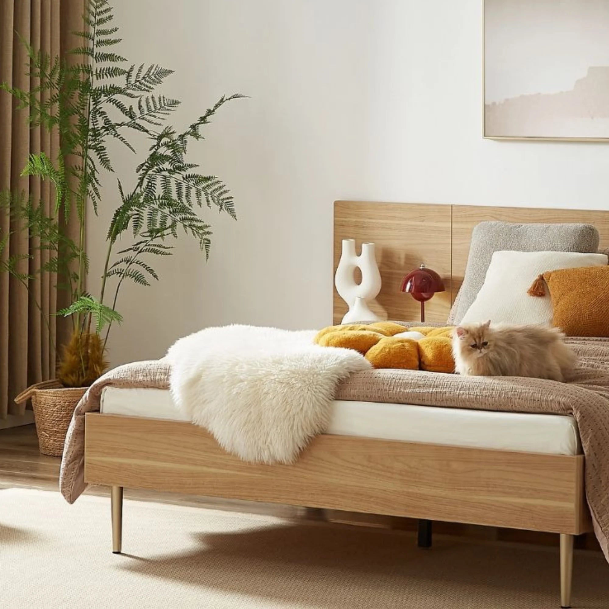 Lifely Eve Bed Frame With 2 Bedside Tables Set, Natural Wood