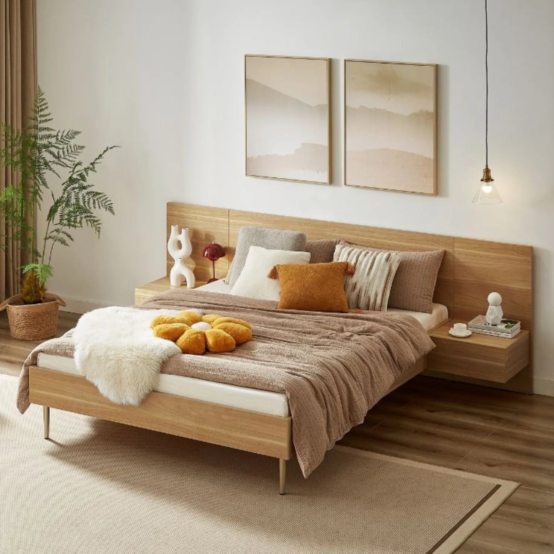 Lifely Eve Bed Frame With 2 Bedside Tables Set, Natural Wood