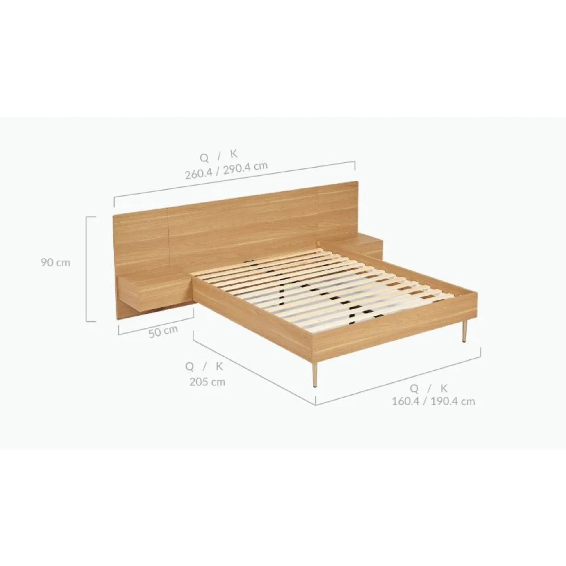 Lifely Eve Bed Frame With 2 Bedside Tables Set, Natural Wood