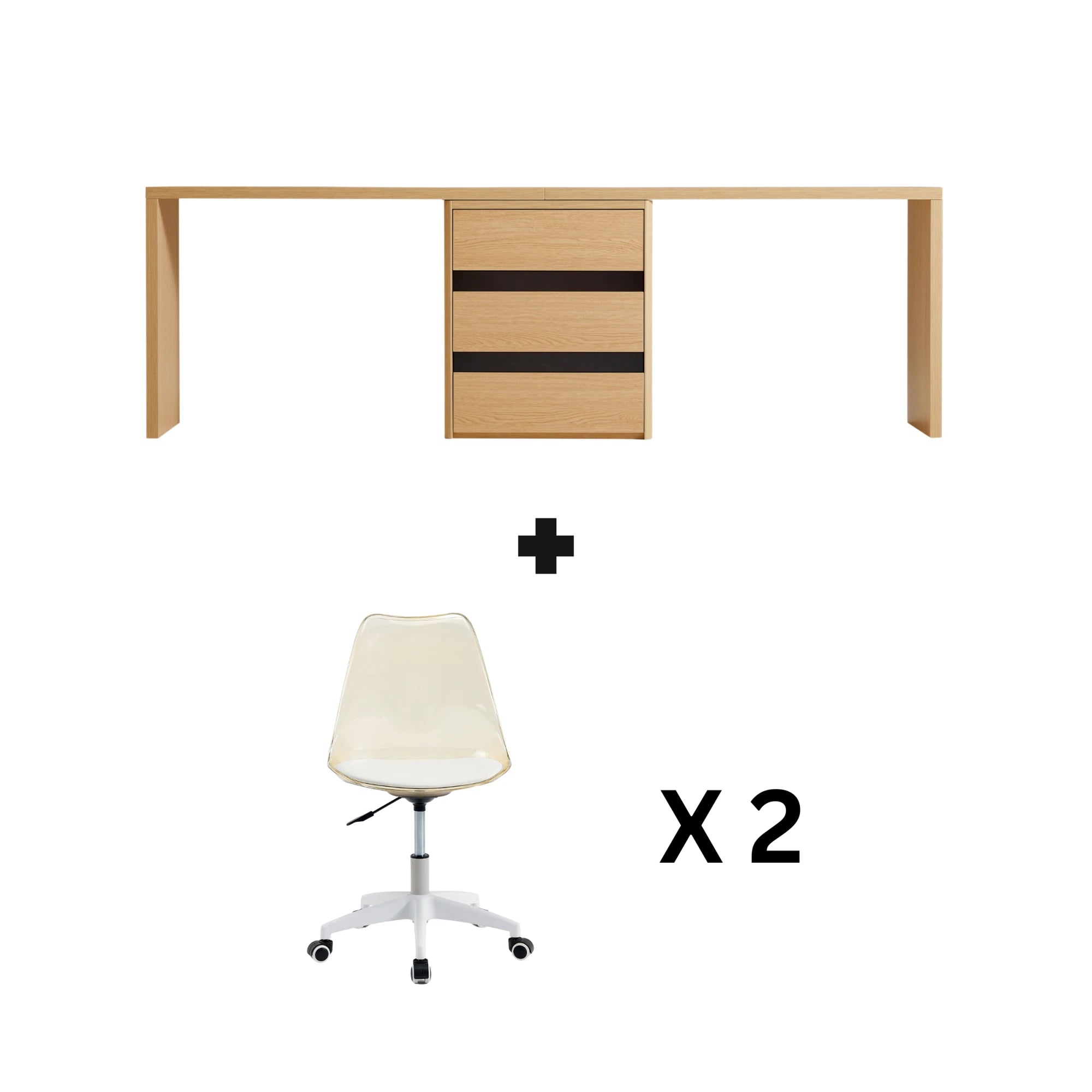 Linspire Cedar Dual Office Desk with 2 Chairs Set
