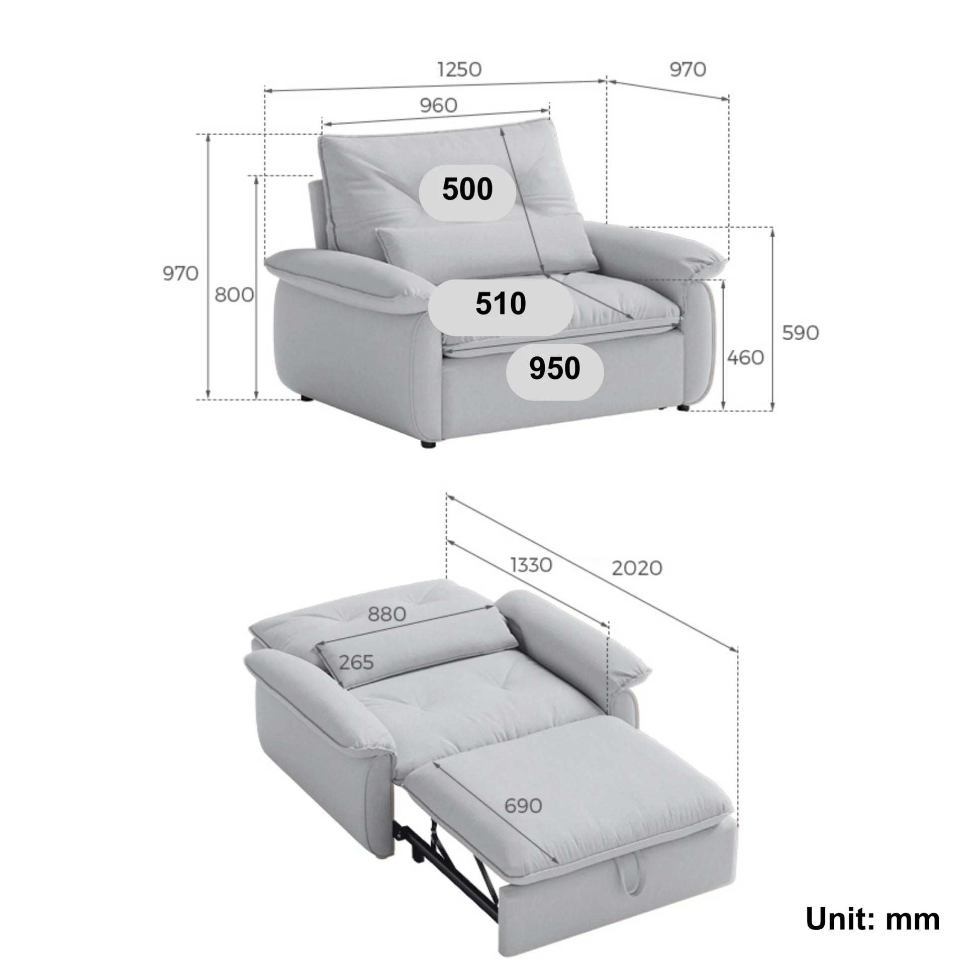 Linspire Rilla 1-Seater Sofa Bed, Velvet-Like Fabric, White