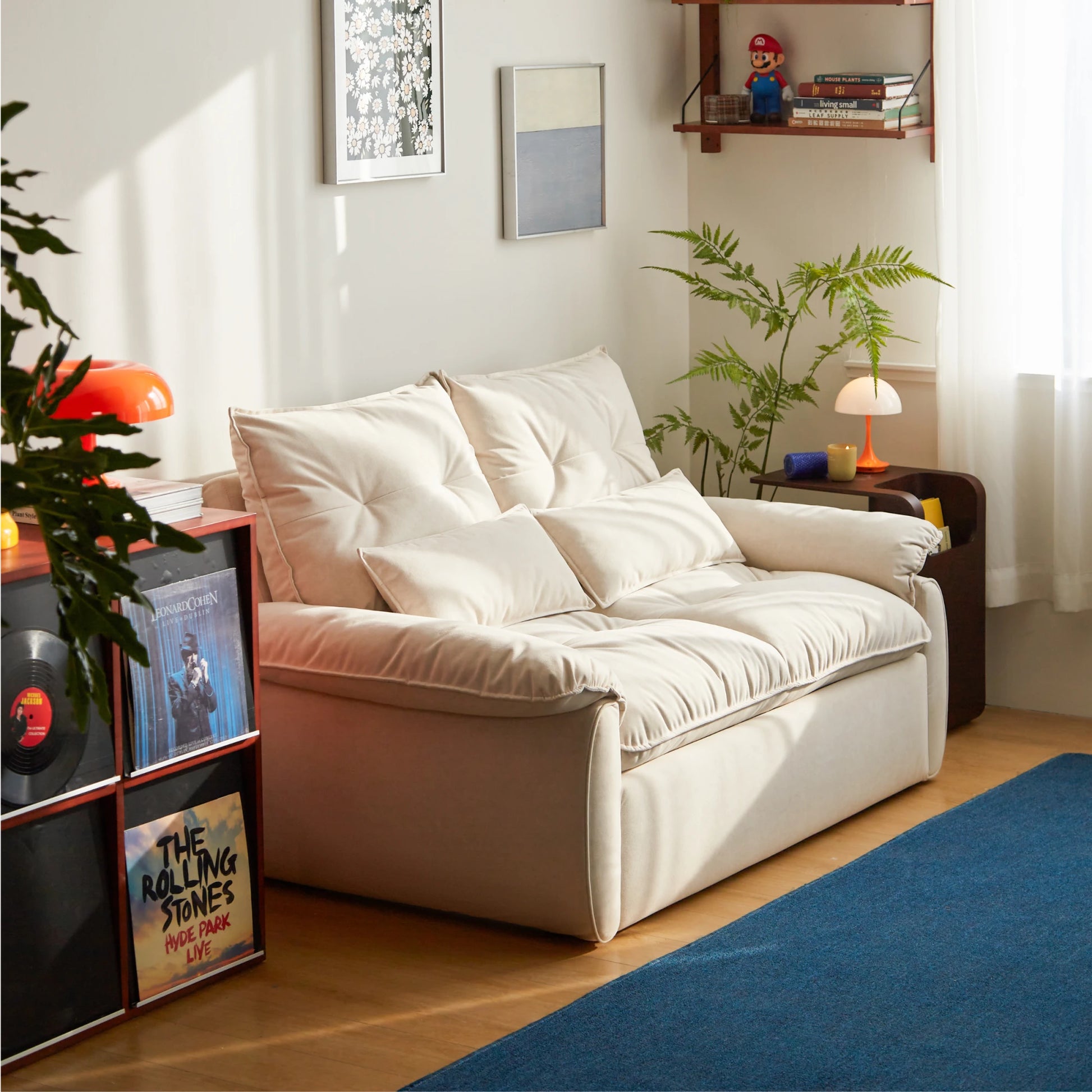 Linspire Rilla 2-Seater Sofa Bed, Velvet-Like Fabric, White