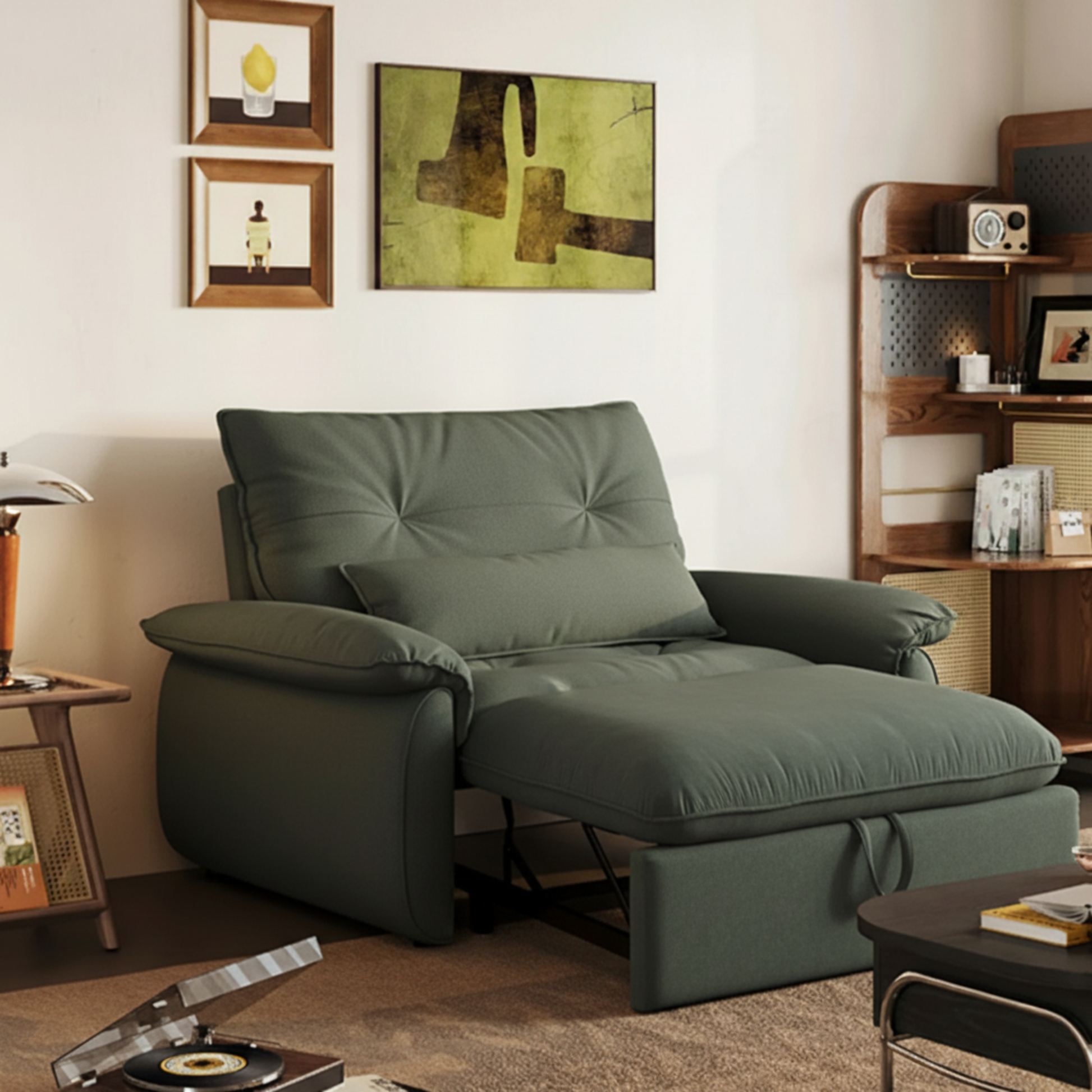 Linspire Rilla 2-Seater Sofa Bed, Velvet-Like Fabric, Charcoal Green