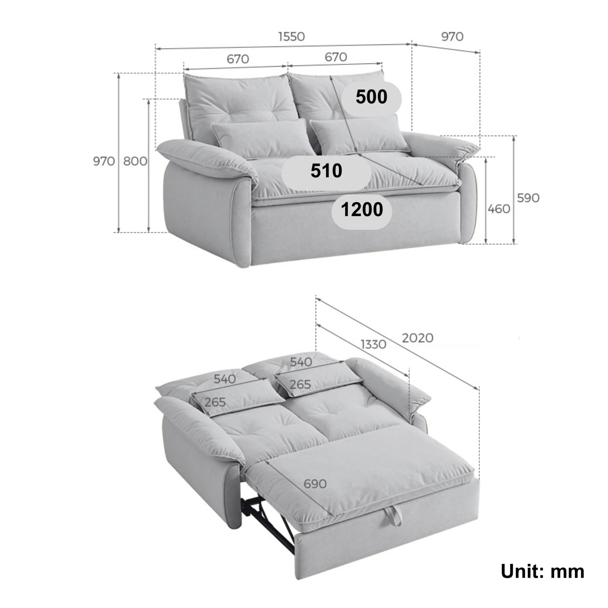 Linspire Rilla 2-Seater Sofa Bed, Velvet-Like Fabric, Charcoal Green