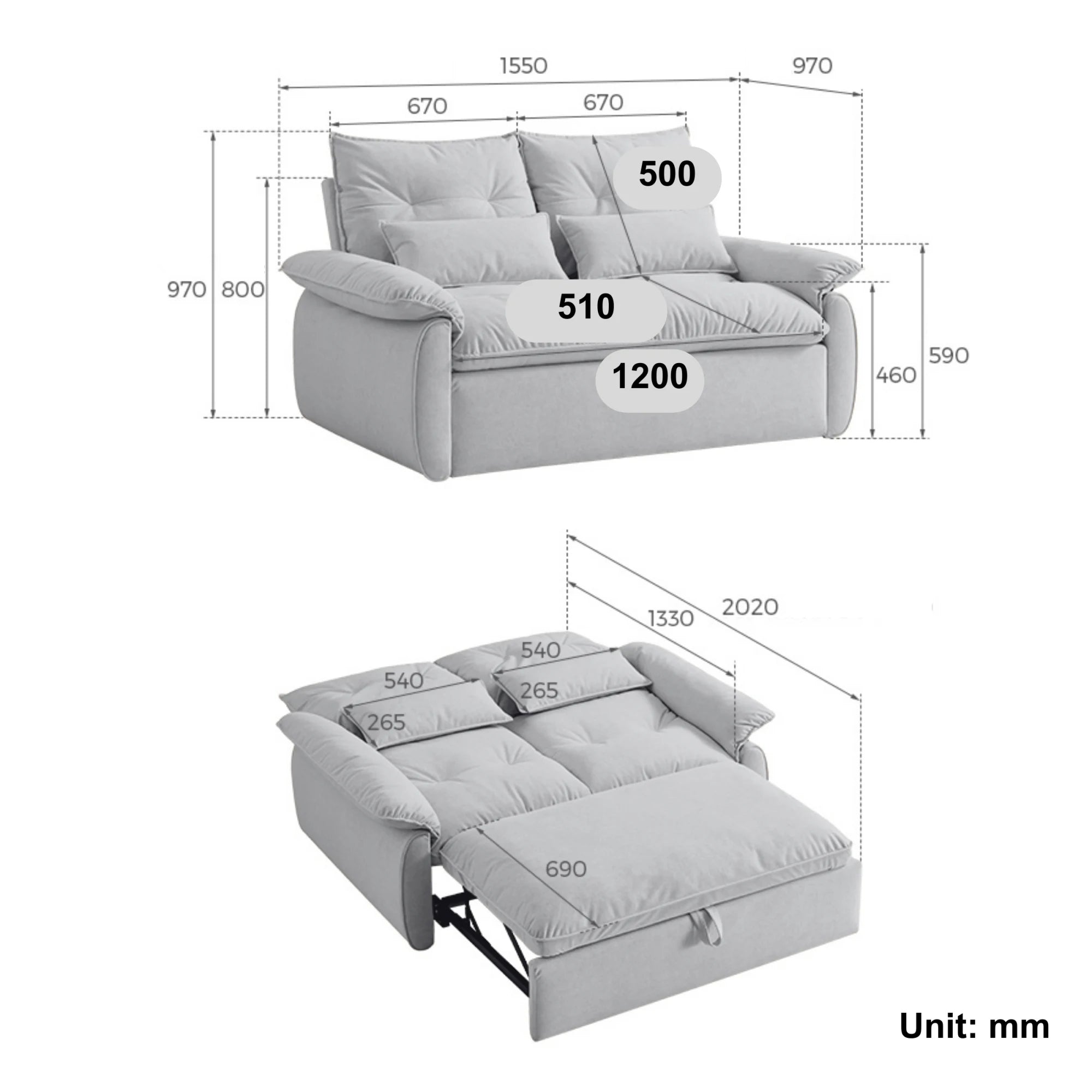 Linspire Rilla 2-Seater Sofa Bed, Velvet-Like Fabric, Charcoal Green