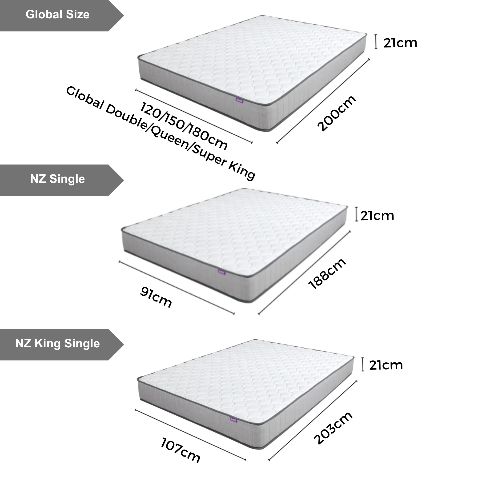 Lumo Comfort Hybrid Mattress, Medium Firm, White, Grey