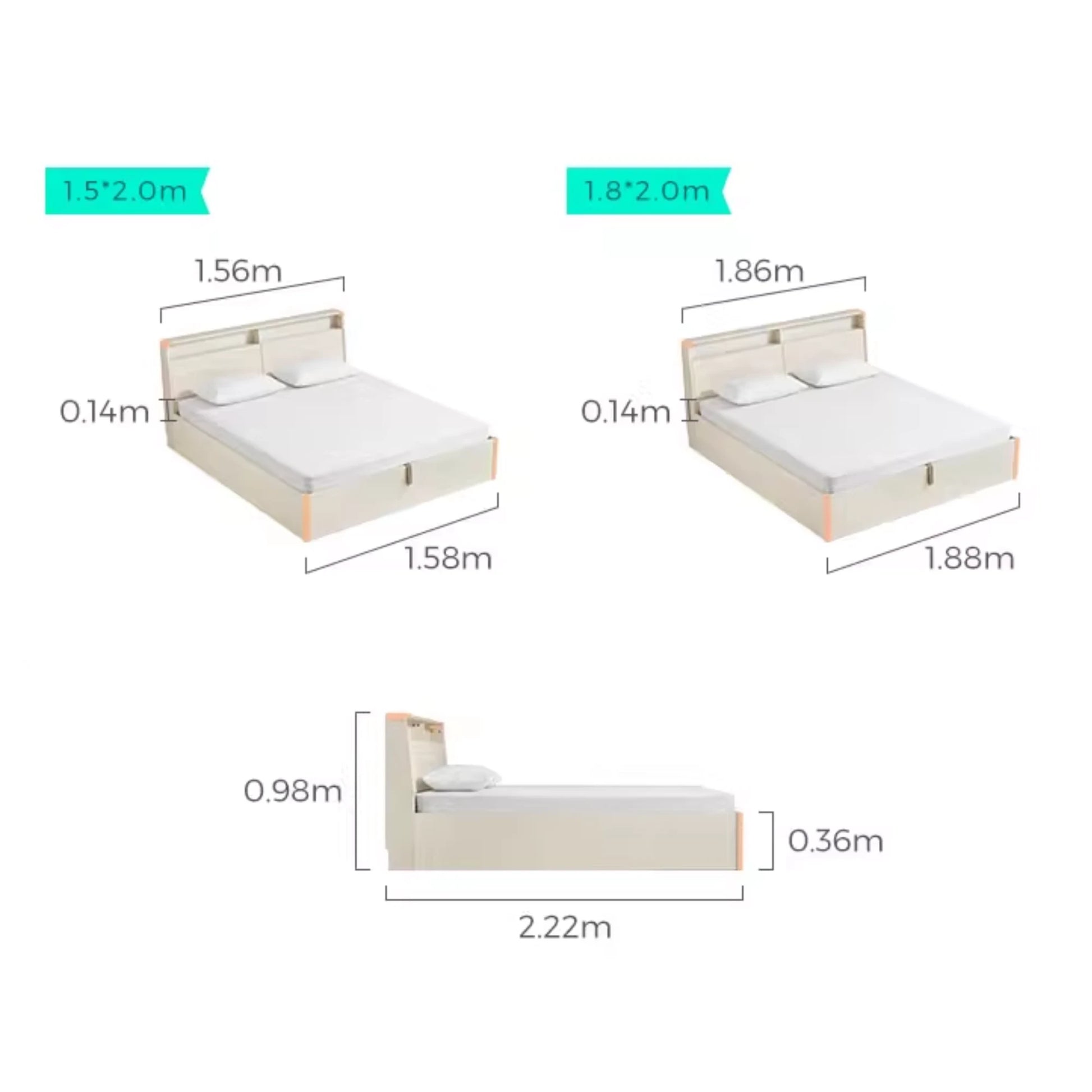 Linspire Aspire Bed Frame With Storage, Creamy White