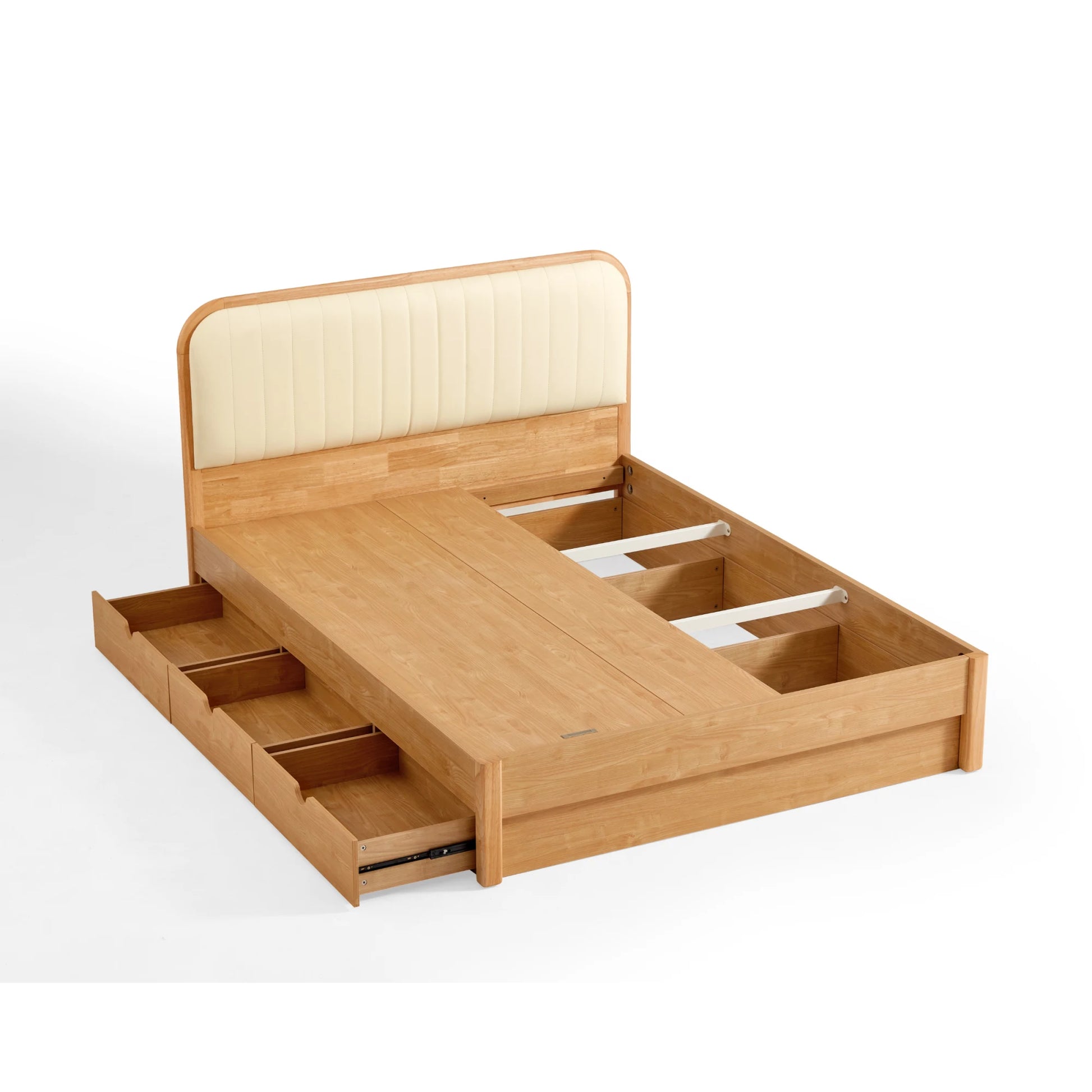 Linspire Sunny Kids Bed Frame with Underbed Drawers, 129x215x107cm, Natural Wood