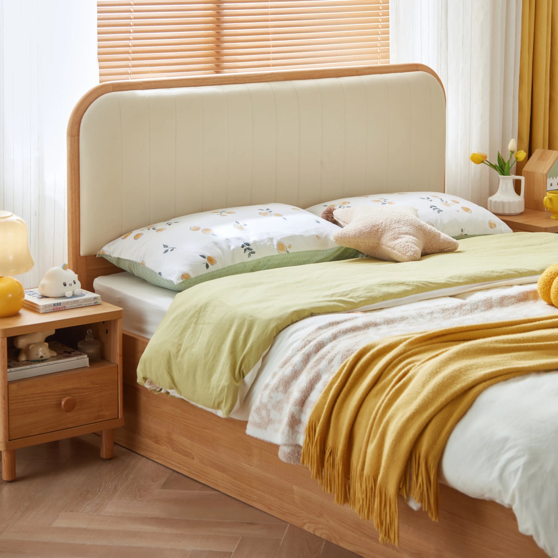 Linspire Sunny Kids Bed Frame with Underbed Drawers, 129x215x107cm, Natural Wood