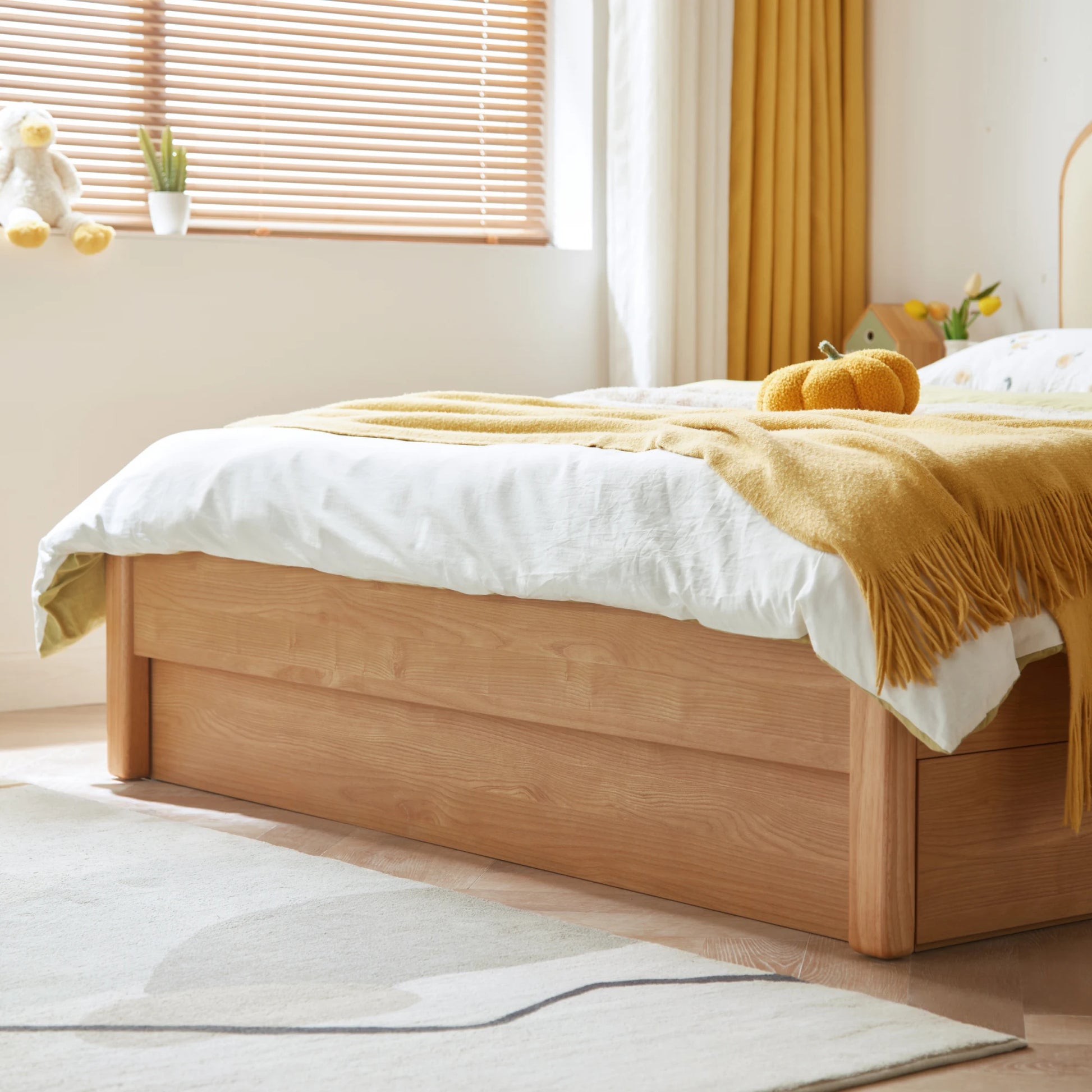 Linspire Sunny Kids Bed Frame with Underbed Drawers, 129x215x107cm, Natural Wood