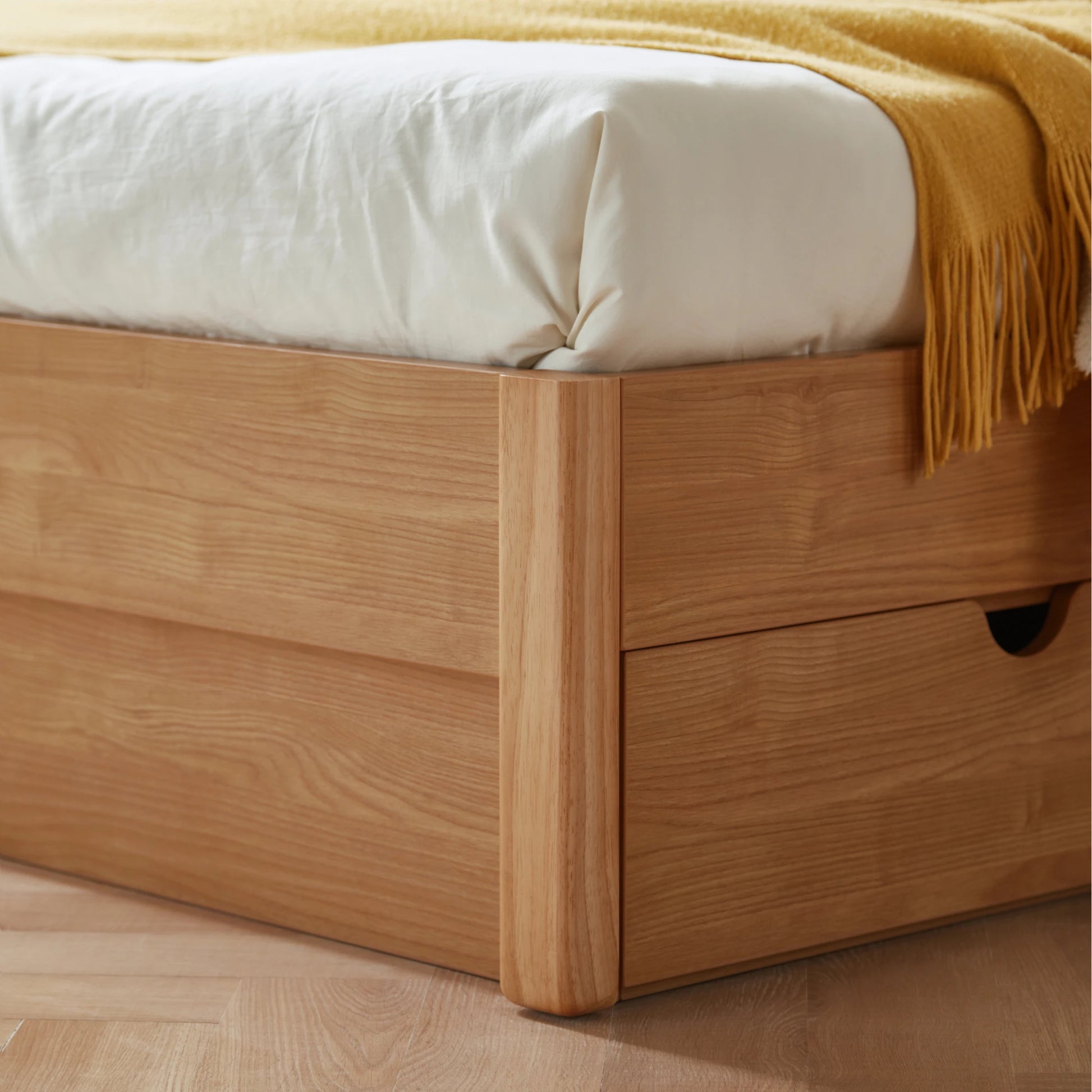 Linspire Sunny Kids Bed Frame with Underbed Drawers, 129x215x107cm, Natural Wood