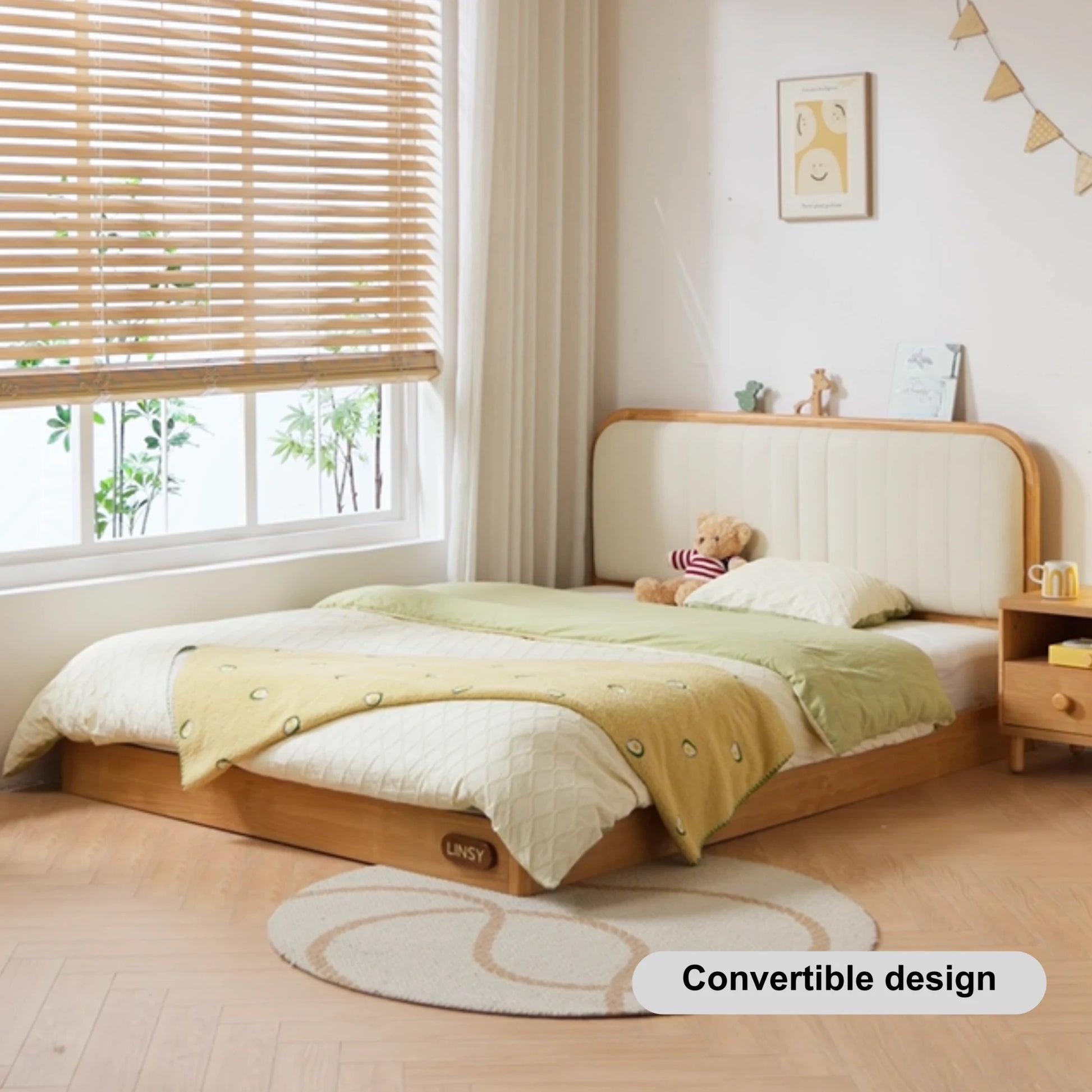 Linspire Sunny Kids Bed Frame, 127x215x88/105cm, Natural Wood