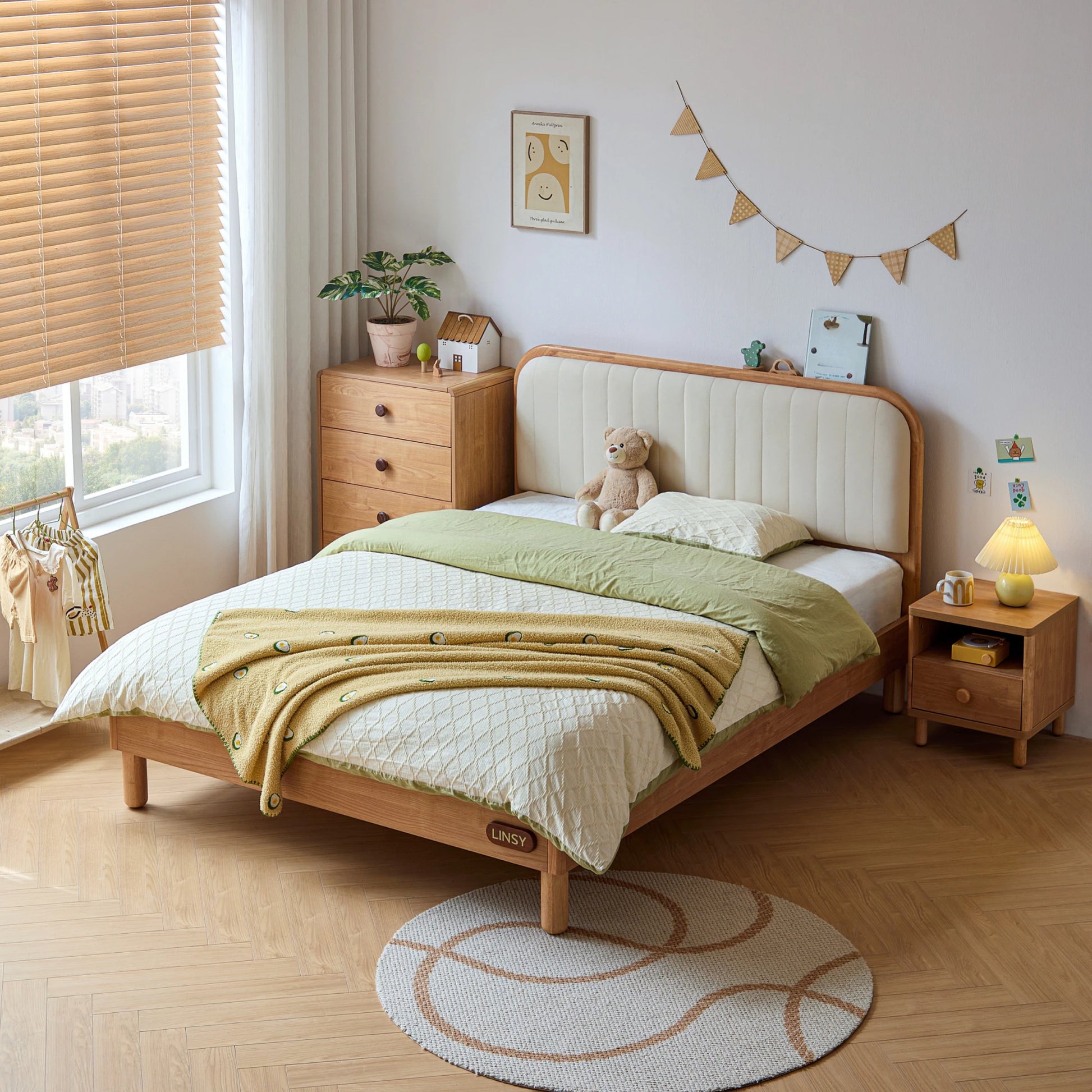 Linspire Sunny Kids Bed Frame, 127x215x88/105cm, Natural Wood