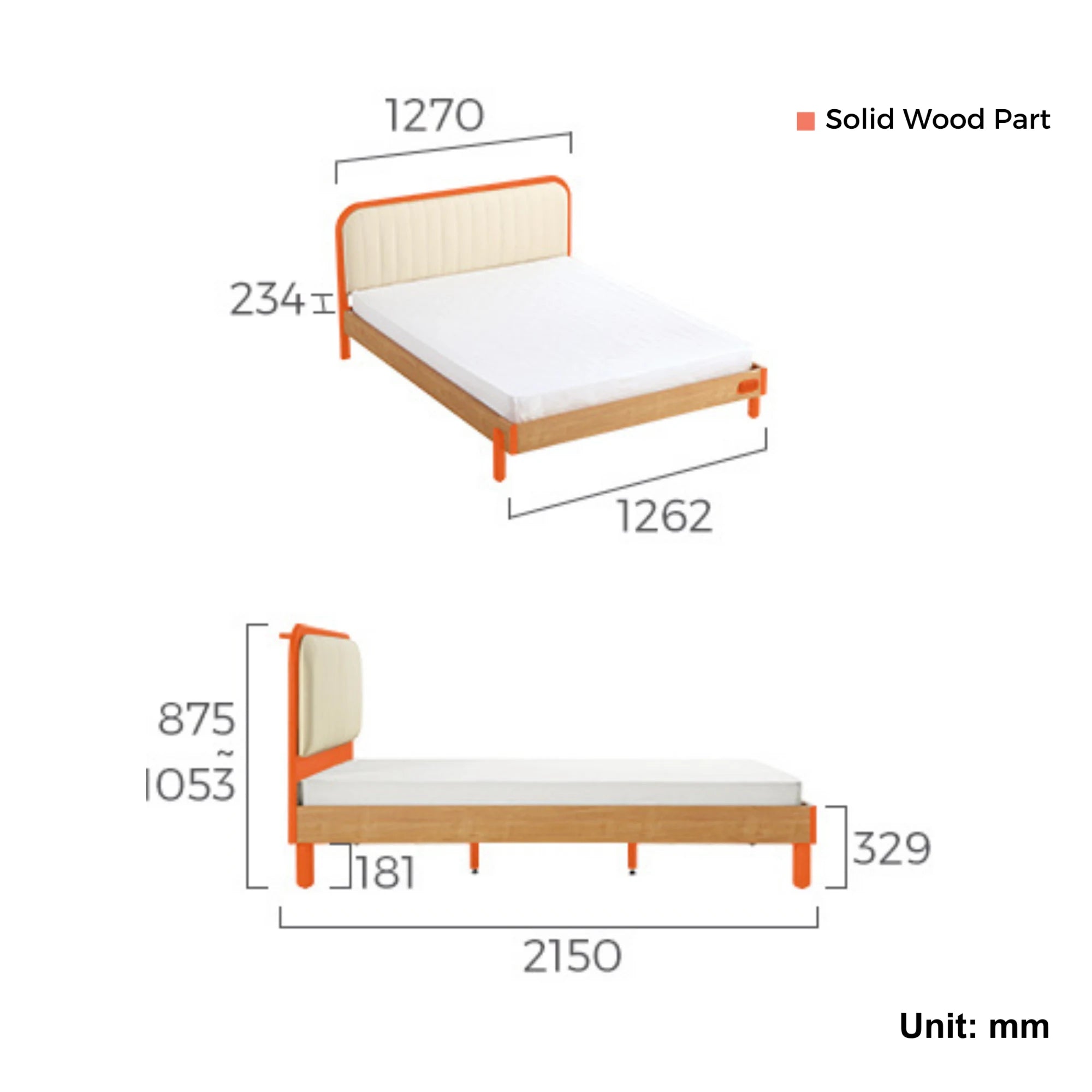 Linspire Sunny Kids Bed Frame, 127x215x88/105cm, Natural Wood