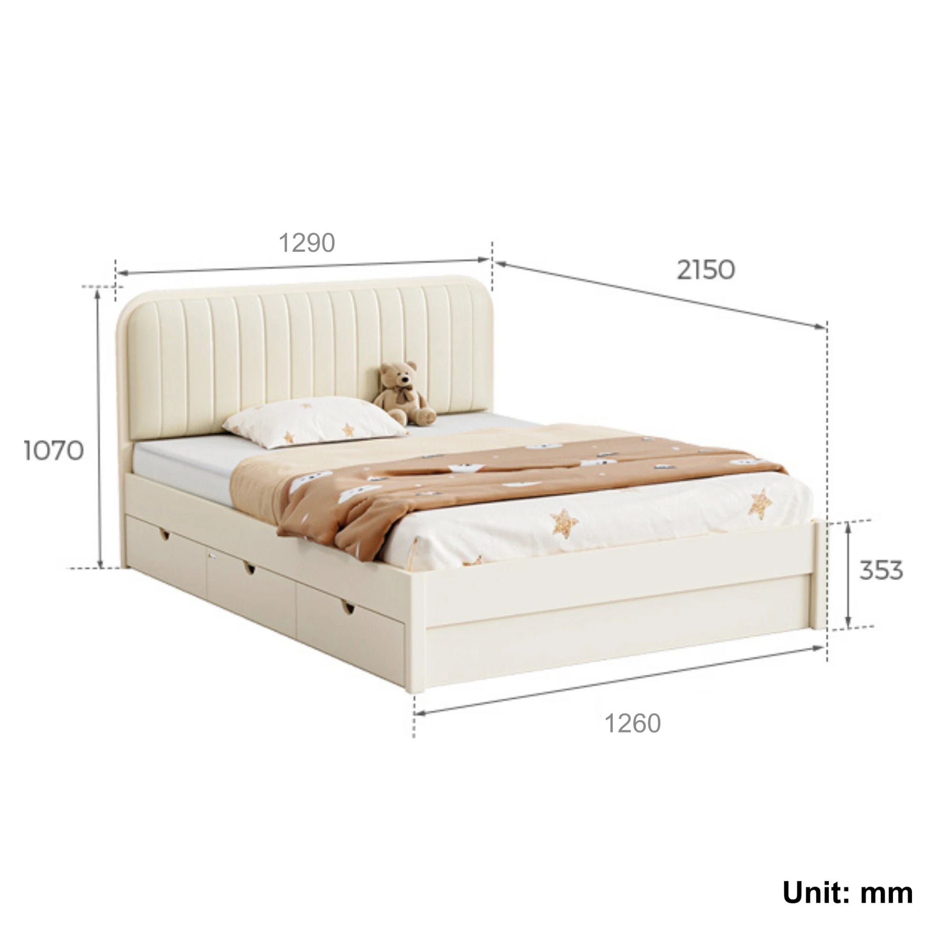 Linspire Sunny Kids Bed Frame with Underbed Drawers, 129x215x107cm, White