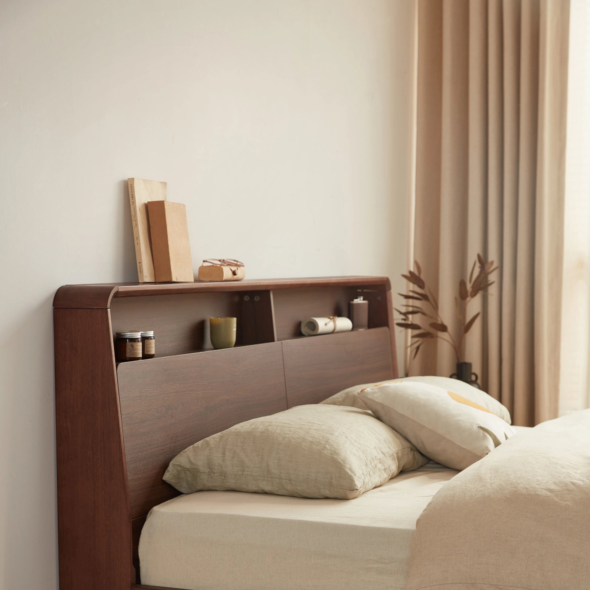 Linspire Ursula Bed Frame With Storage Headboard, Dark Wood