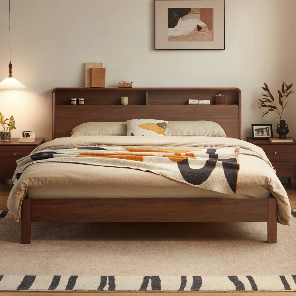 Linspire Ursula Bed Frame With Storage Headboard, Dark Wood