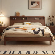 Linspire Ursula Bed Frame With Storage Headboard, Dark Wood