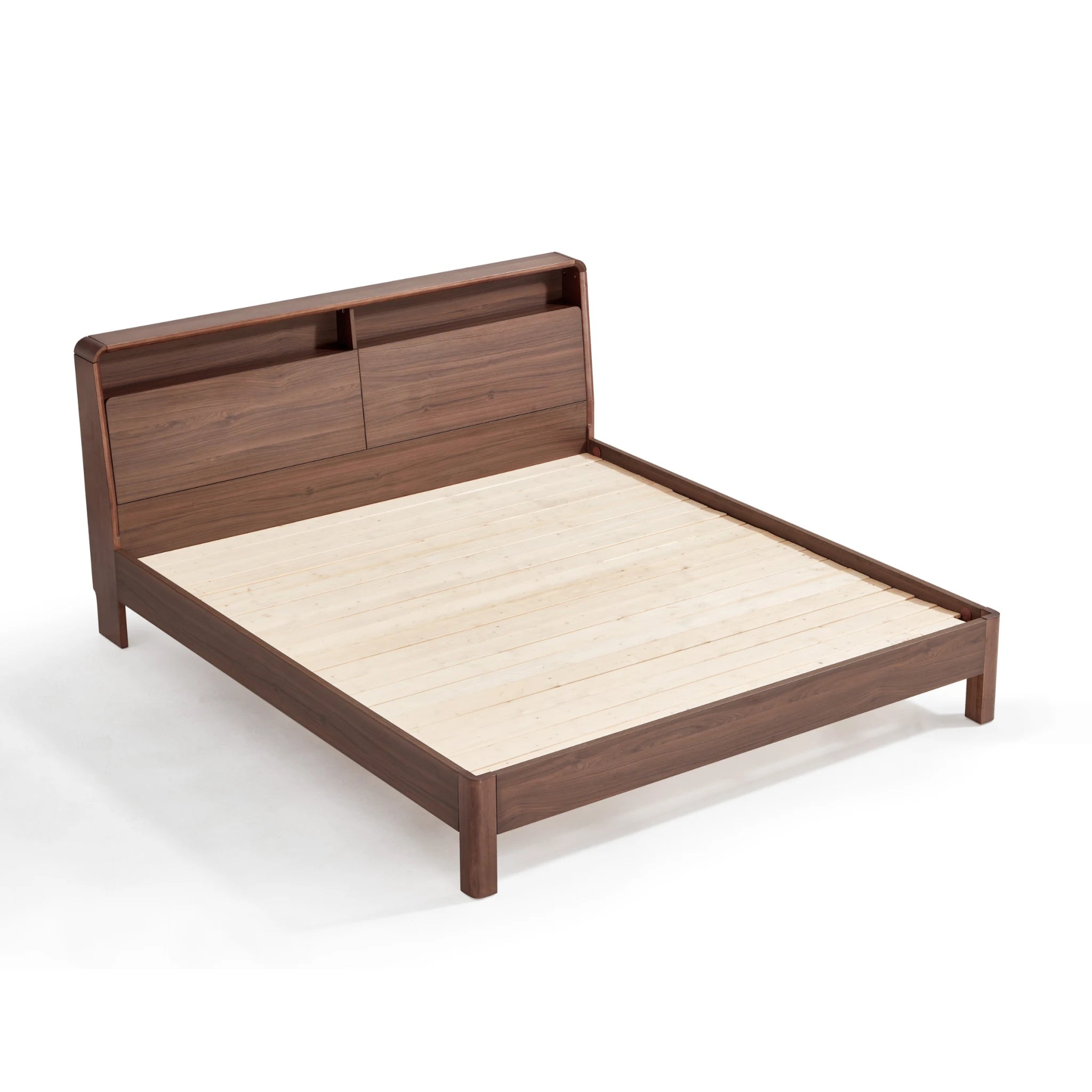Linspire Ursula Bed Frame With Storage Headboard, Dark Wood