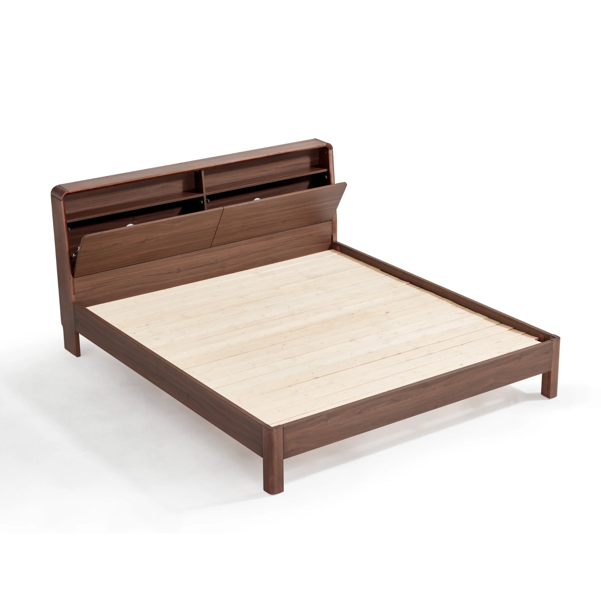 Linspire Ursula Bed Frame With Storage Headboard, Dark Wood