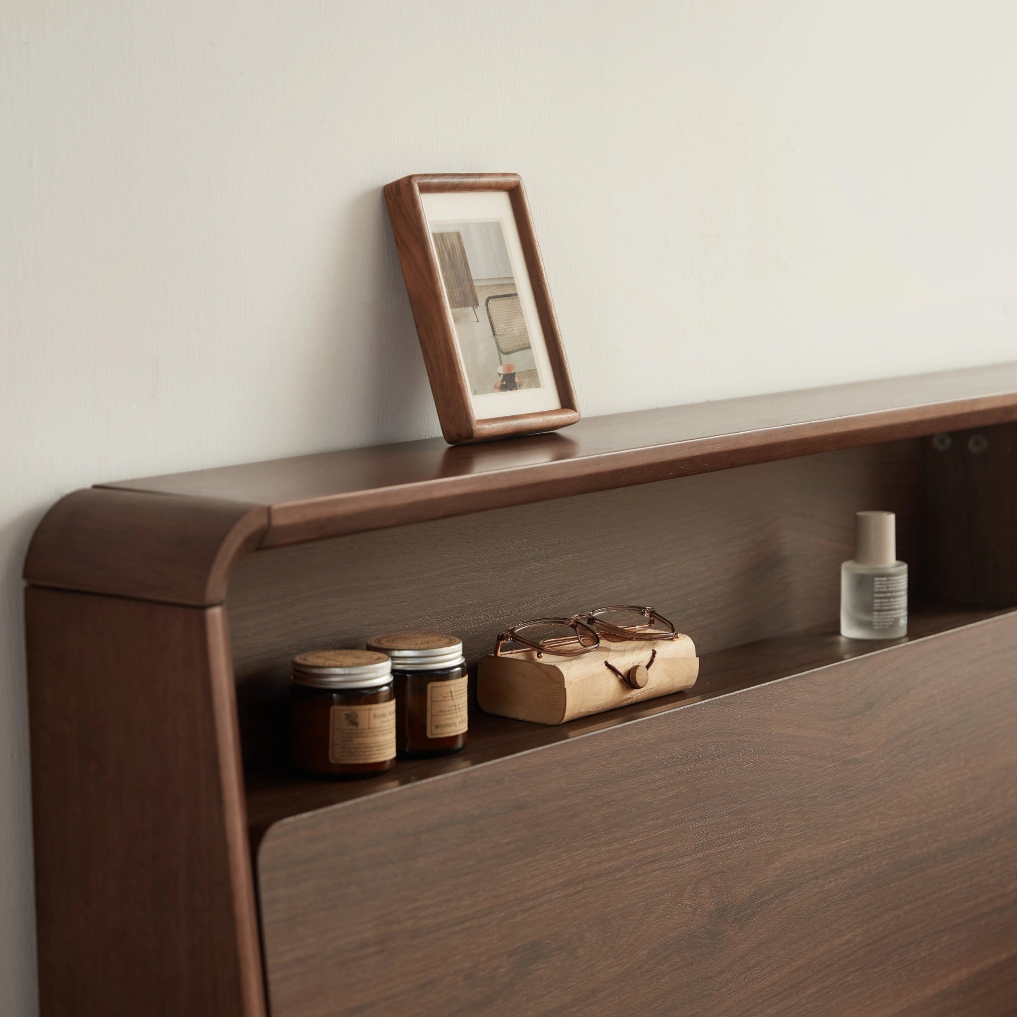 Linspire Ursula Bed Frame With Storage Headboard, Dark Wood