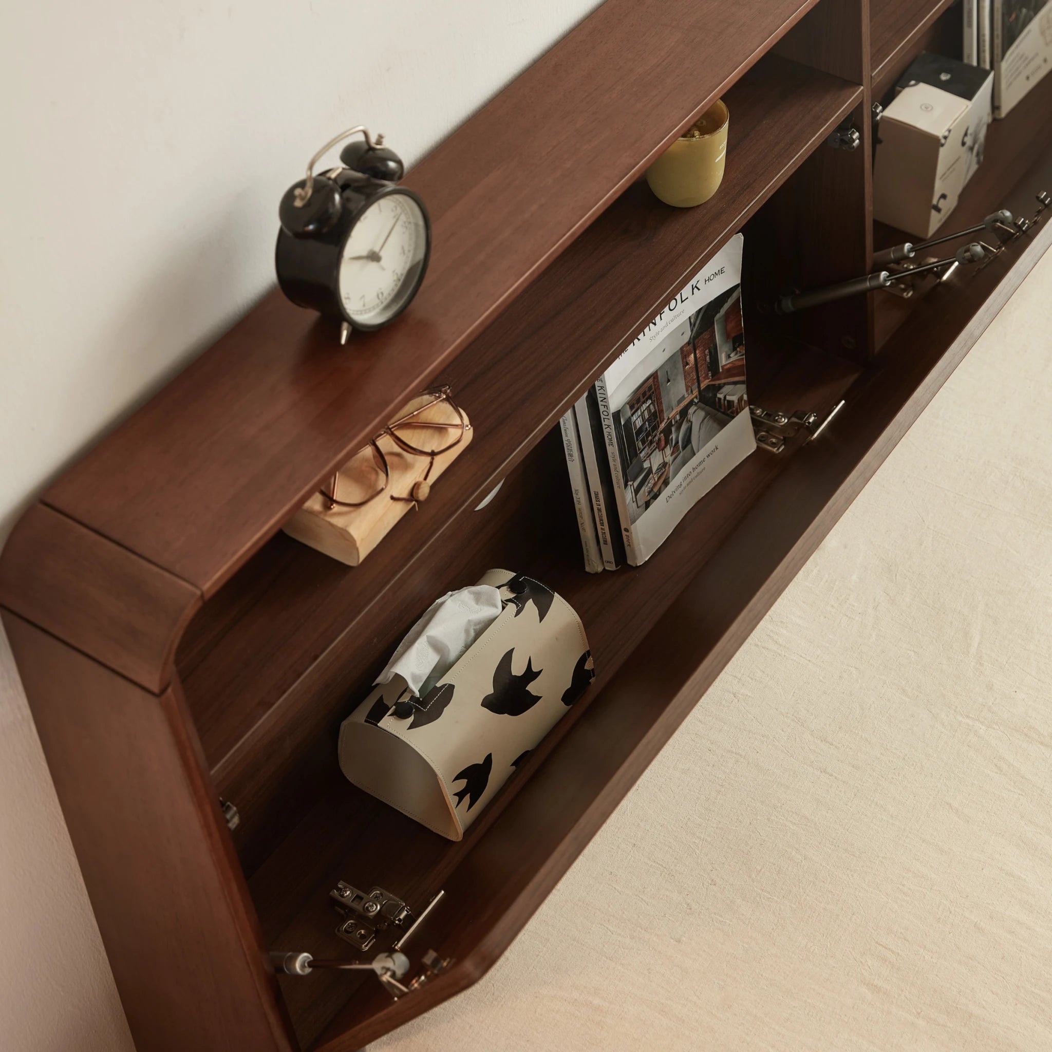 Linspire Ursula Bed Frame With Storage Headboard, Dark Wood