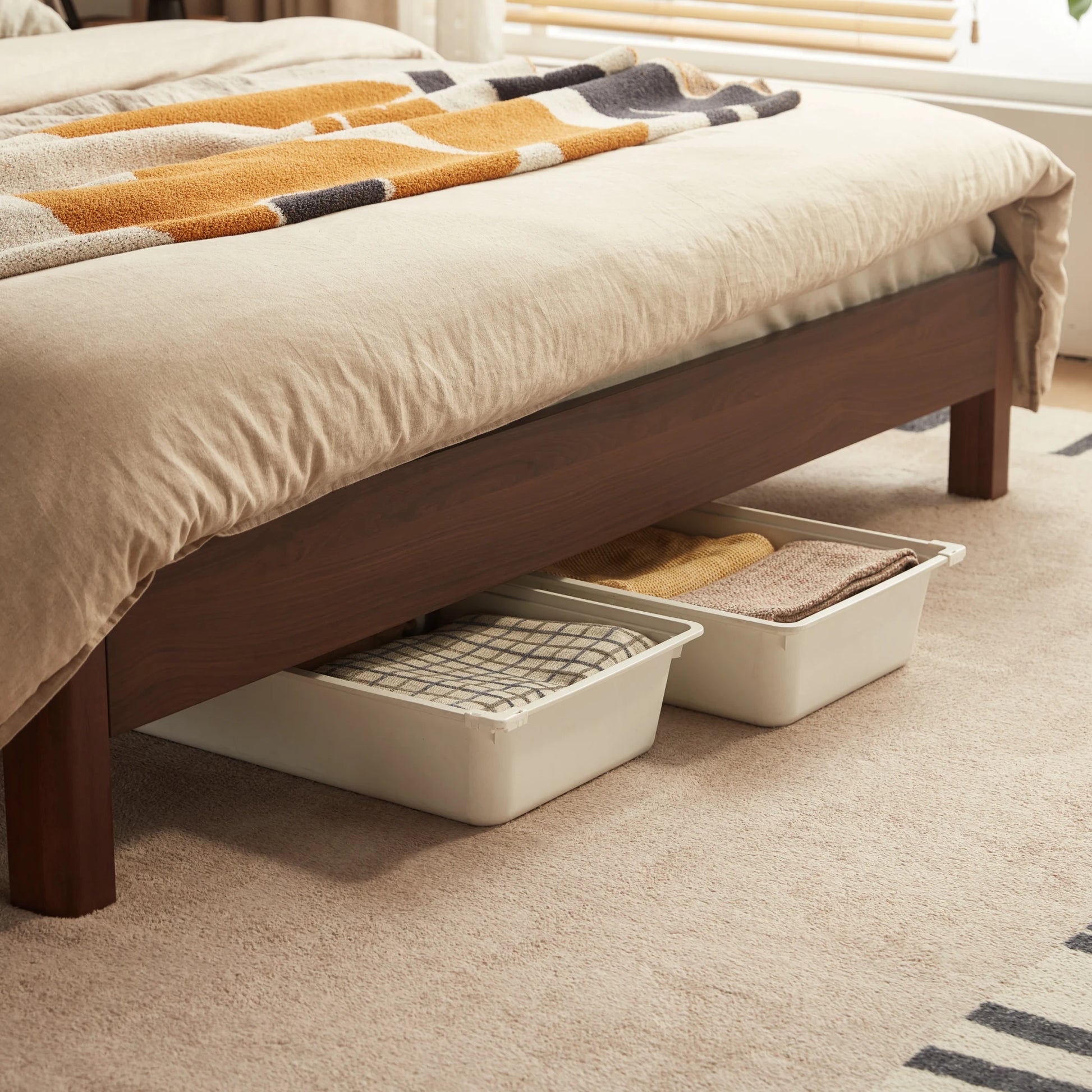 Linspire Ursula Bed Frame With Storage Headboard, Dark Wood