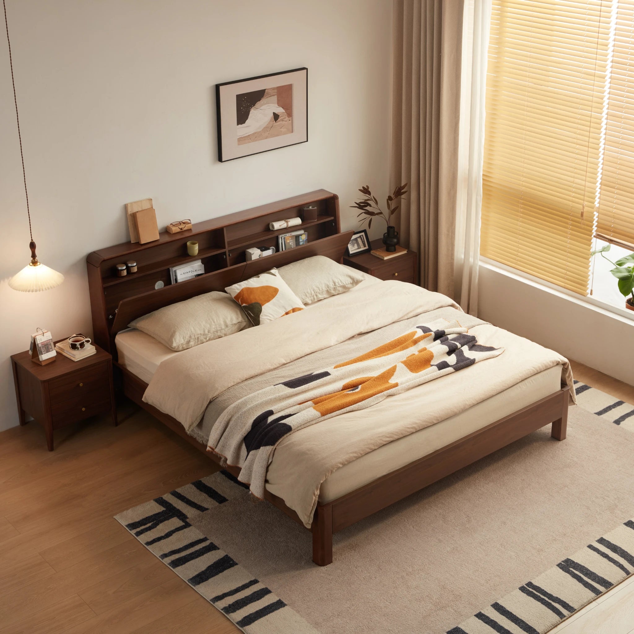 Linspire Ursula Bed Frame With Storage Headboard, Dark Wood