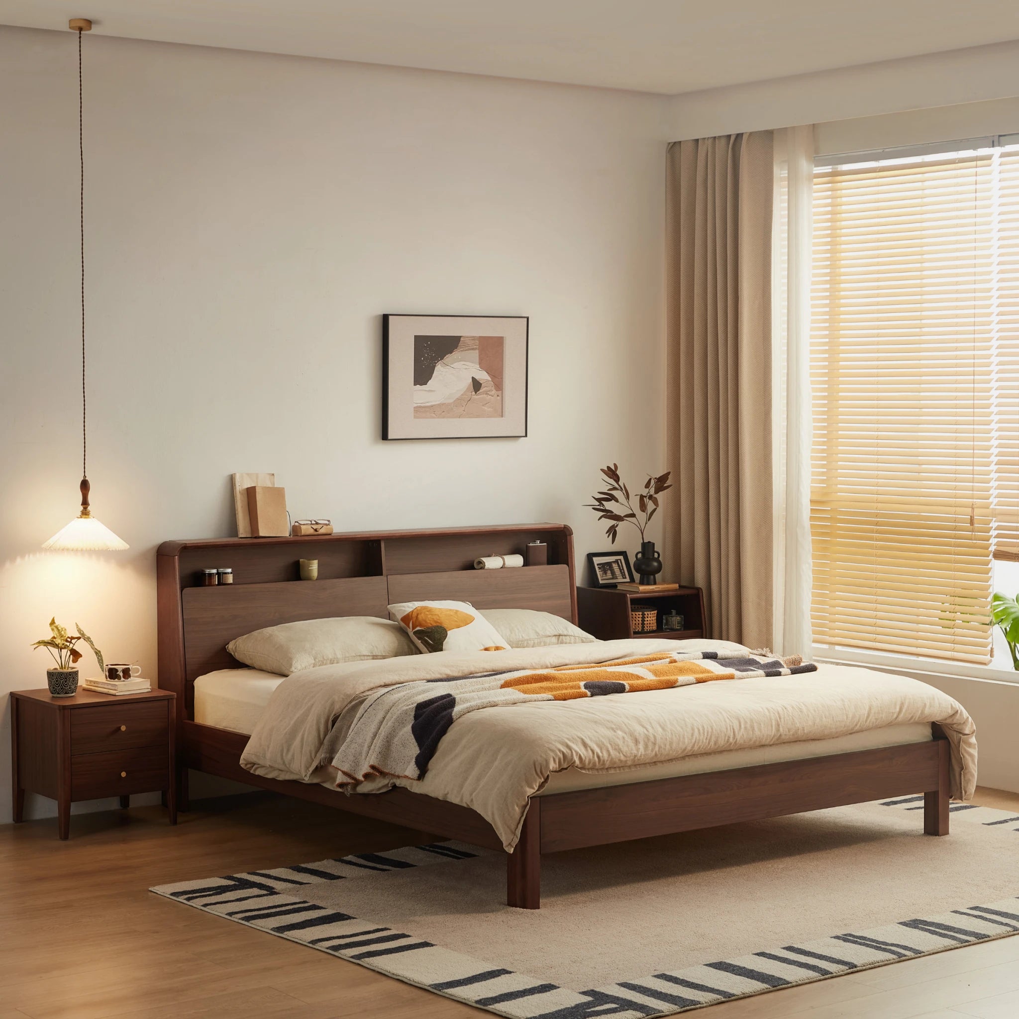 Linspire Ursula Bed Frame With Storage Headboard, Dark Wood