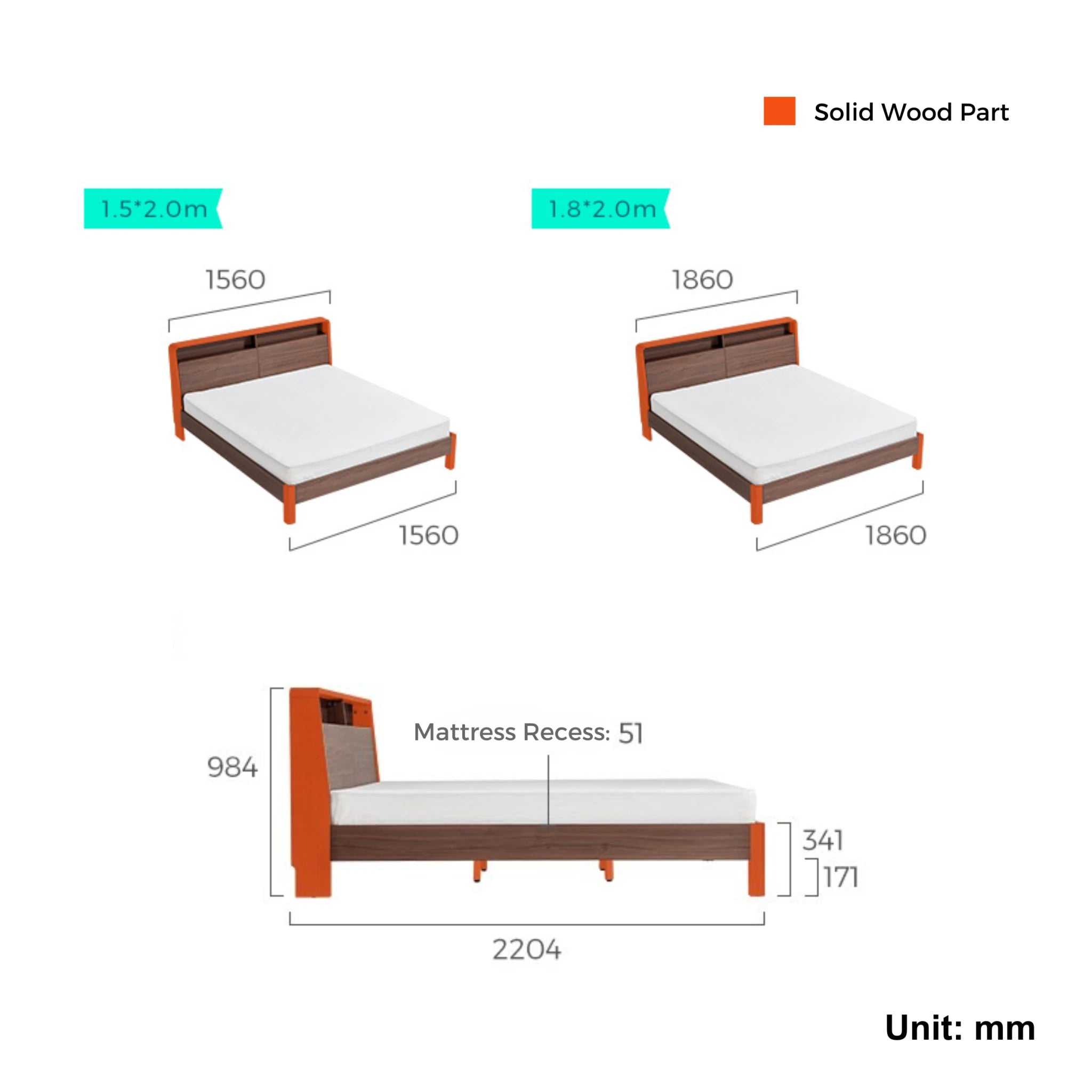 Linspire Ursula Bed Frame With Storage Headboard, Dark Wood
