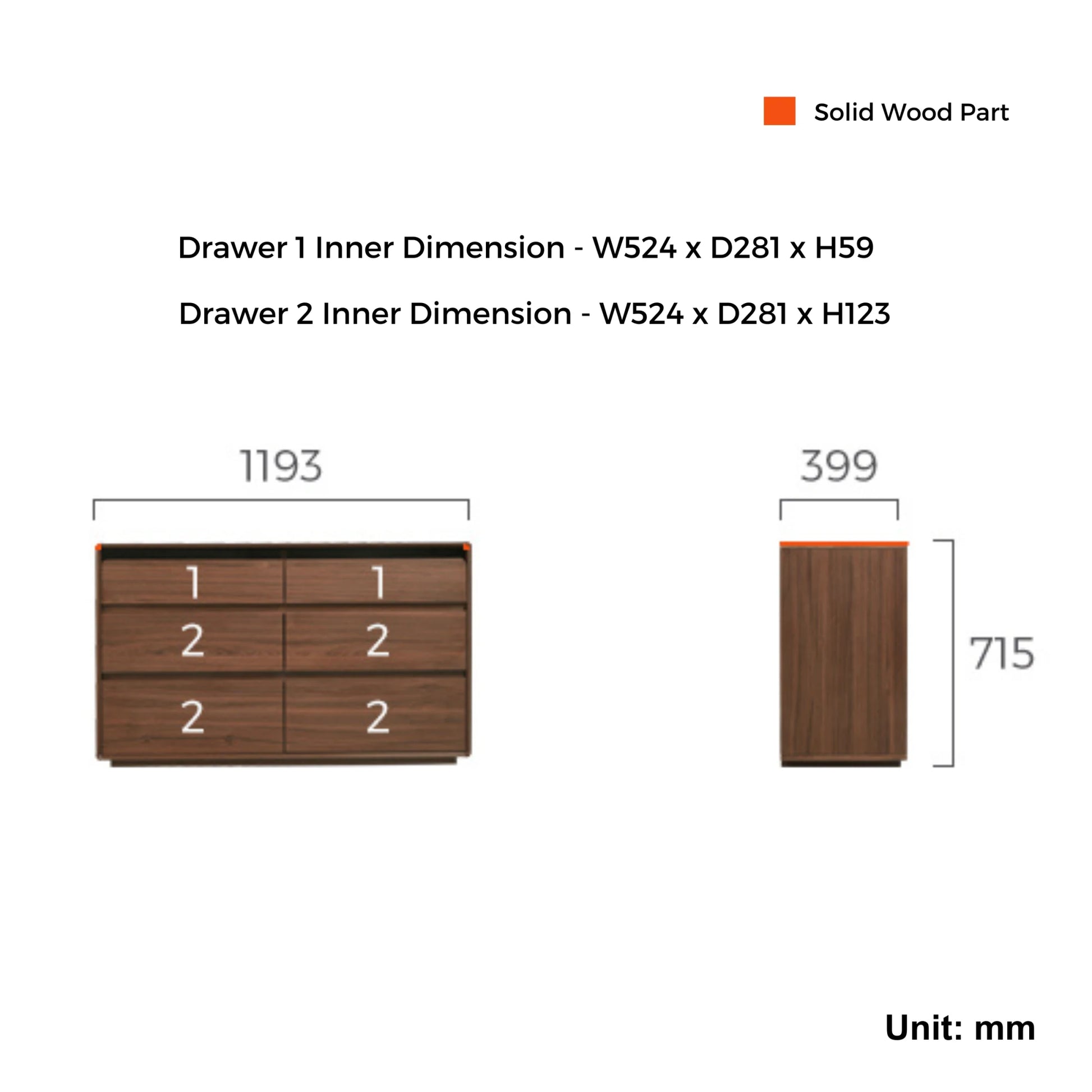 Linspire Ursula Chest of 6 Drawers, Floor Standing