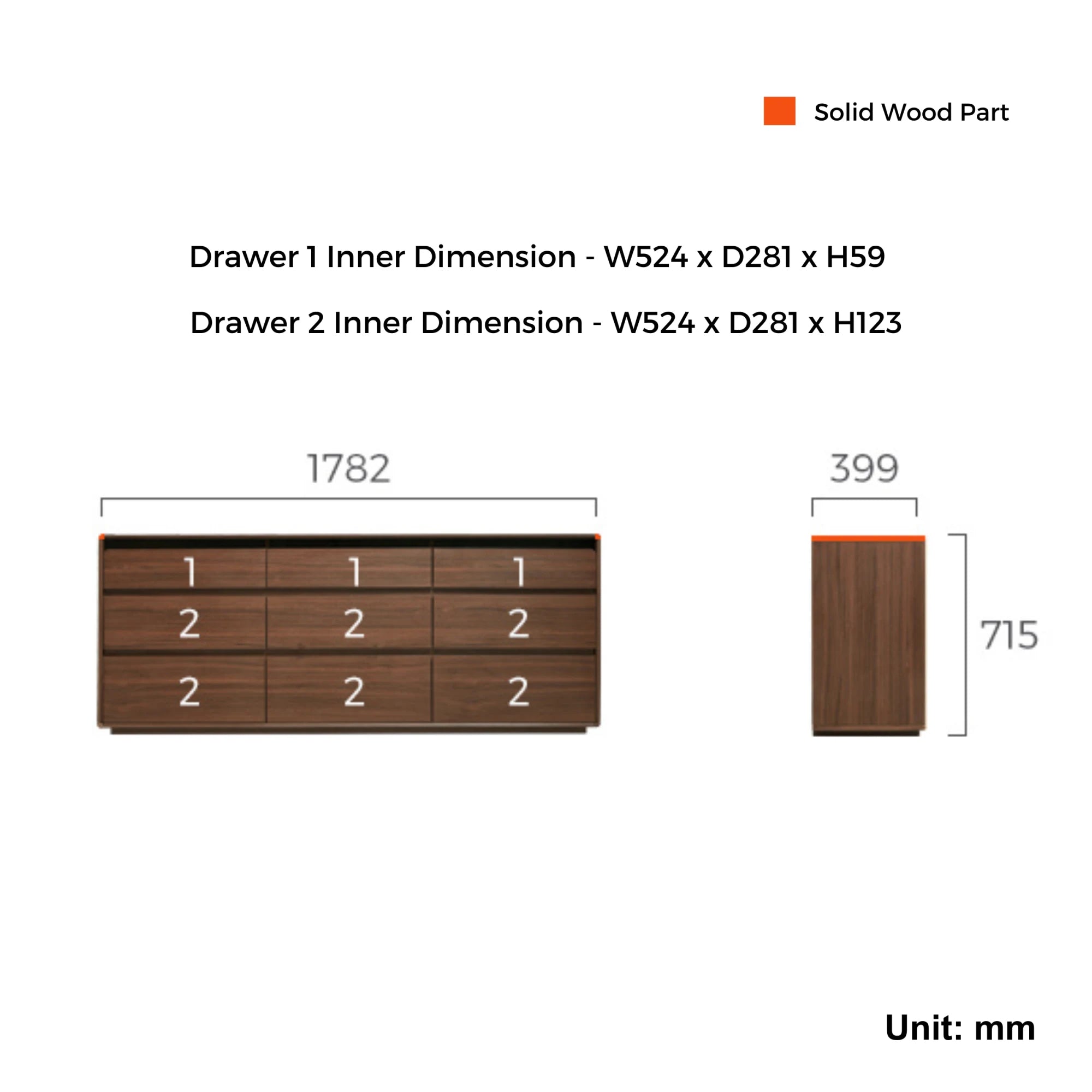 Linspire Ursula Chest of 9 Drawers, Floor Standing