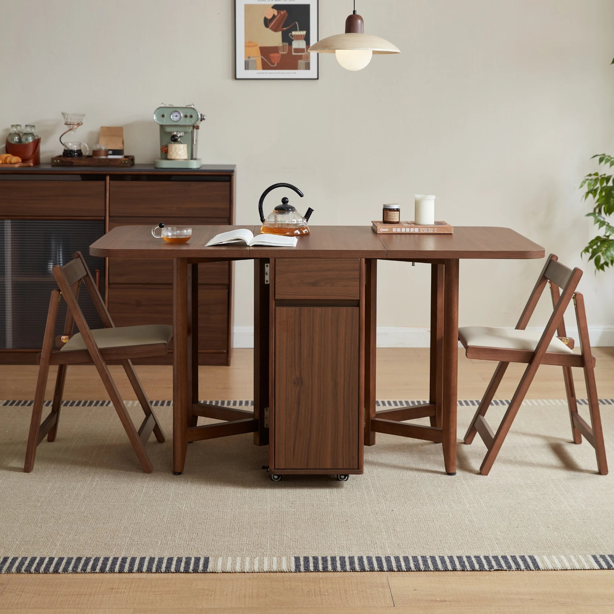 Linspire Ursula Folding Dining Table on Casters with Storage