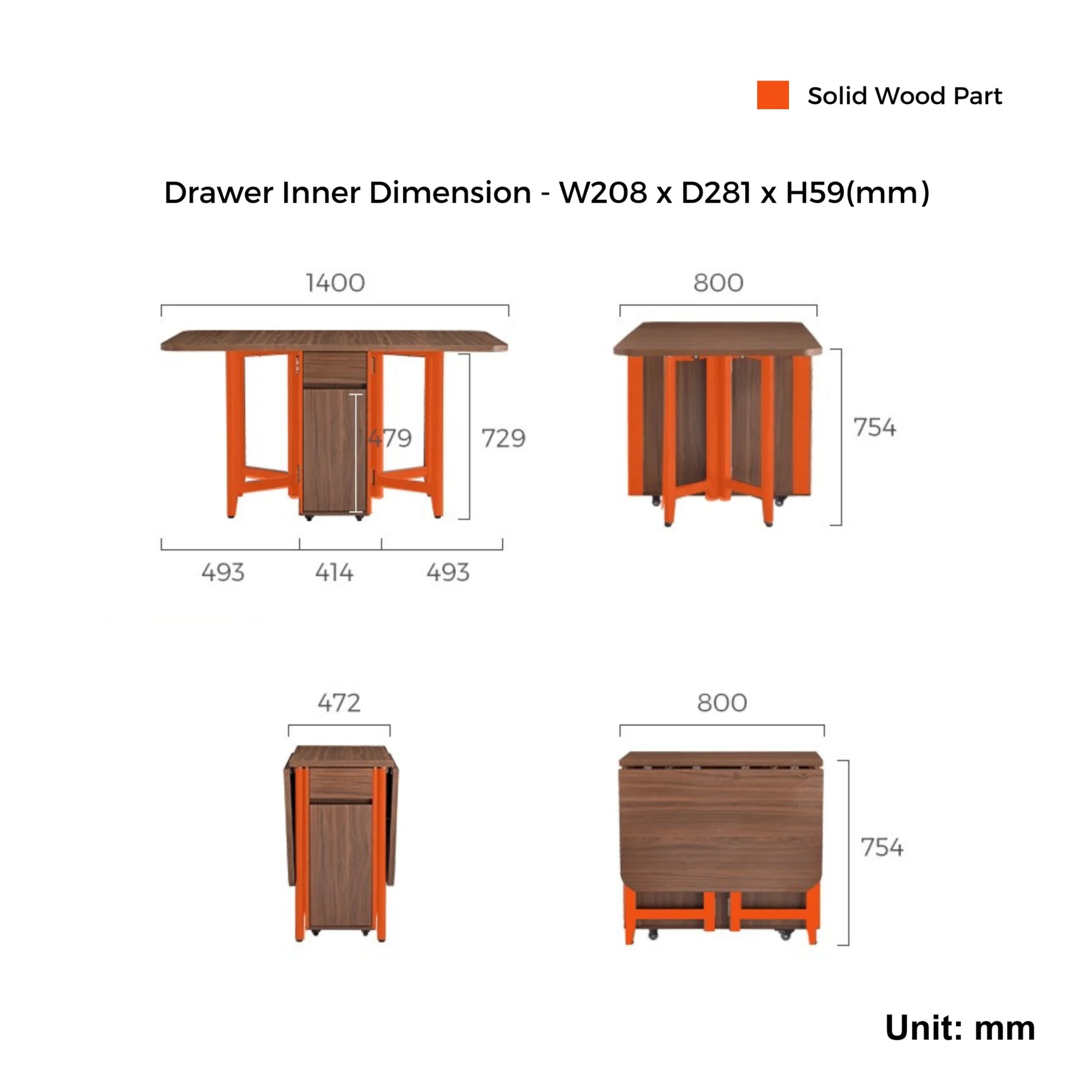 Linspire Ursula Folding Dining Table on Casters with Storage