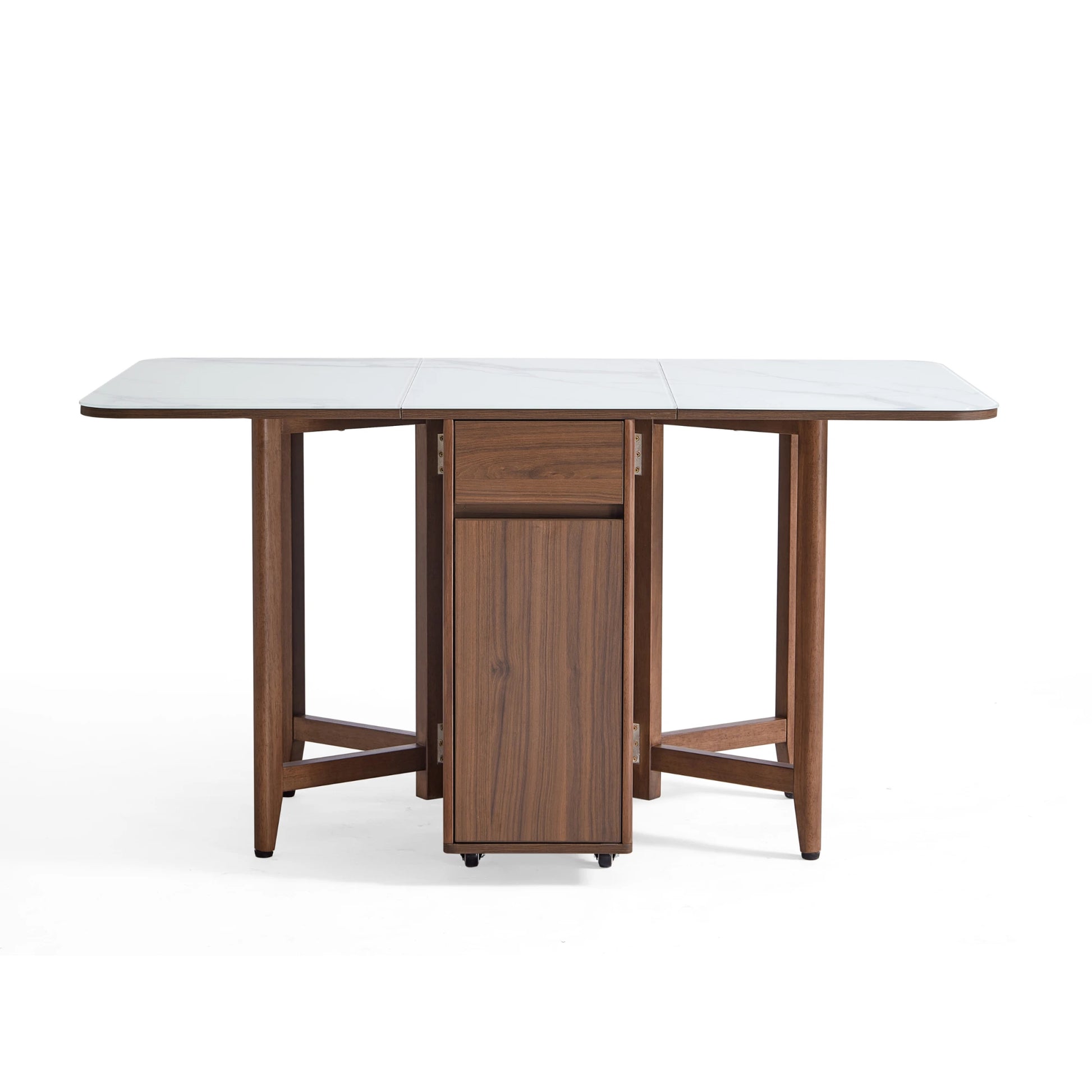 Linspire Ursula Folding Glass-Top Dining Table on Casters with Storage