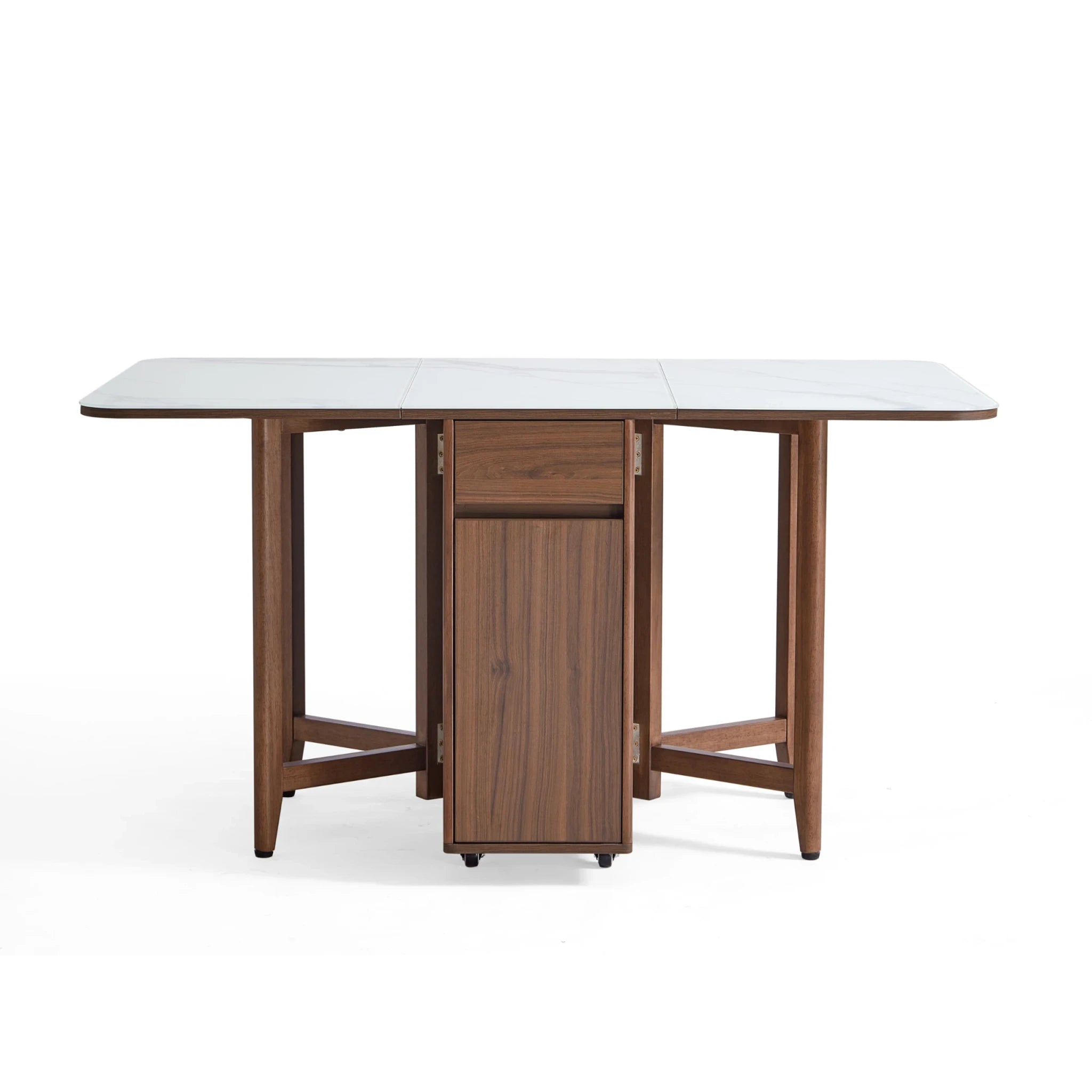 Linspire Ursula Folding Glass-Top Dining Table on Casters with Storage