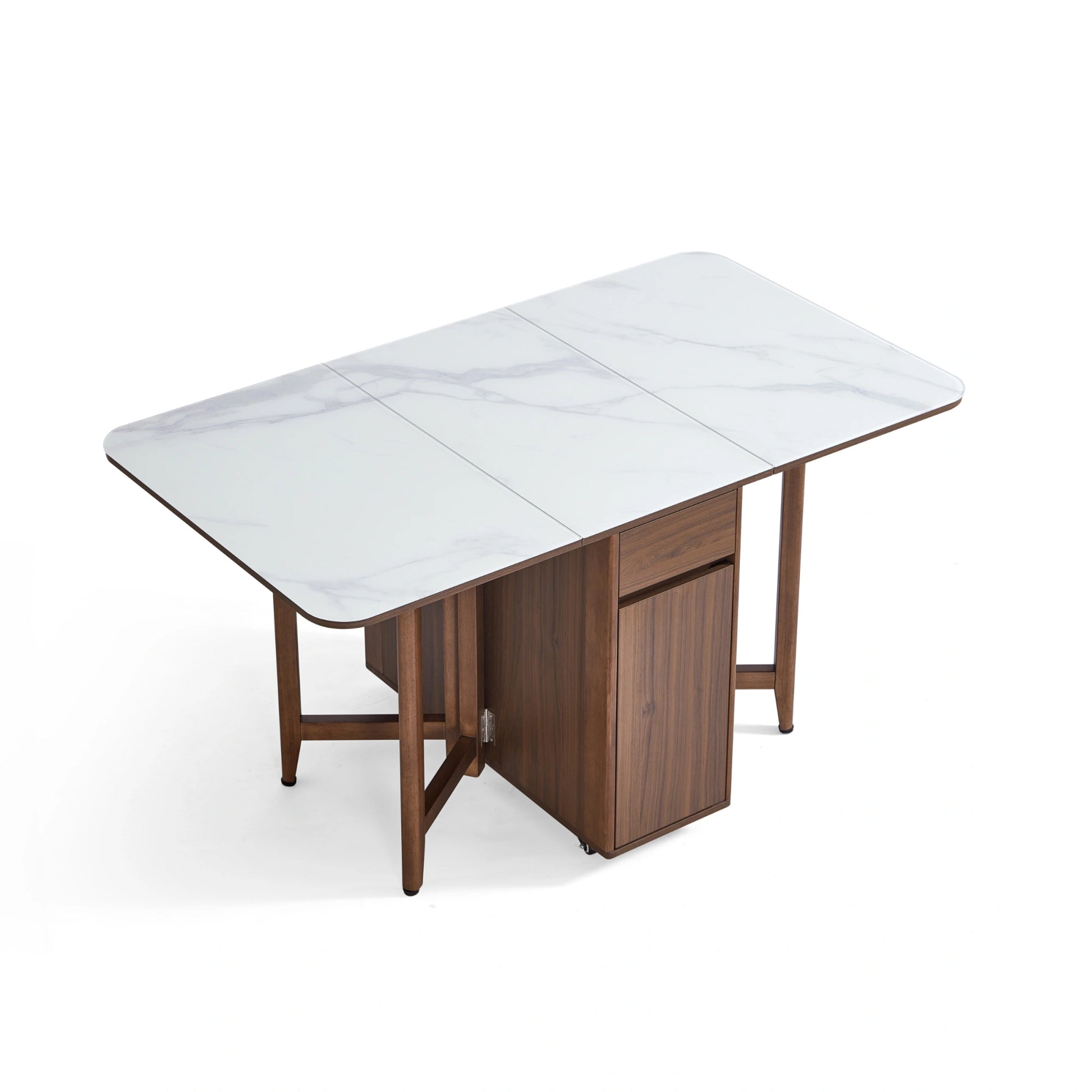 Linspire Ursula Folding Glass-Top Dining Table on Casters with Storage