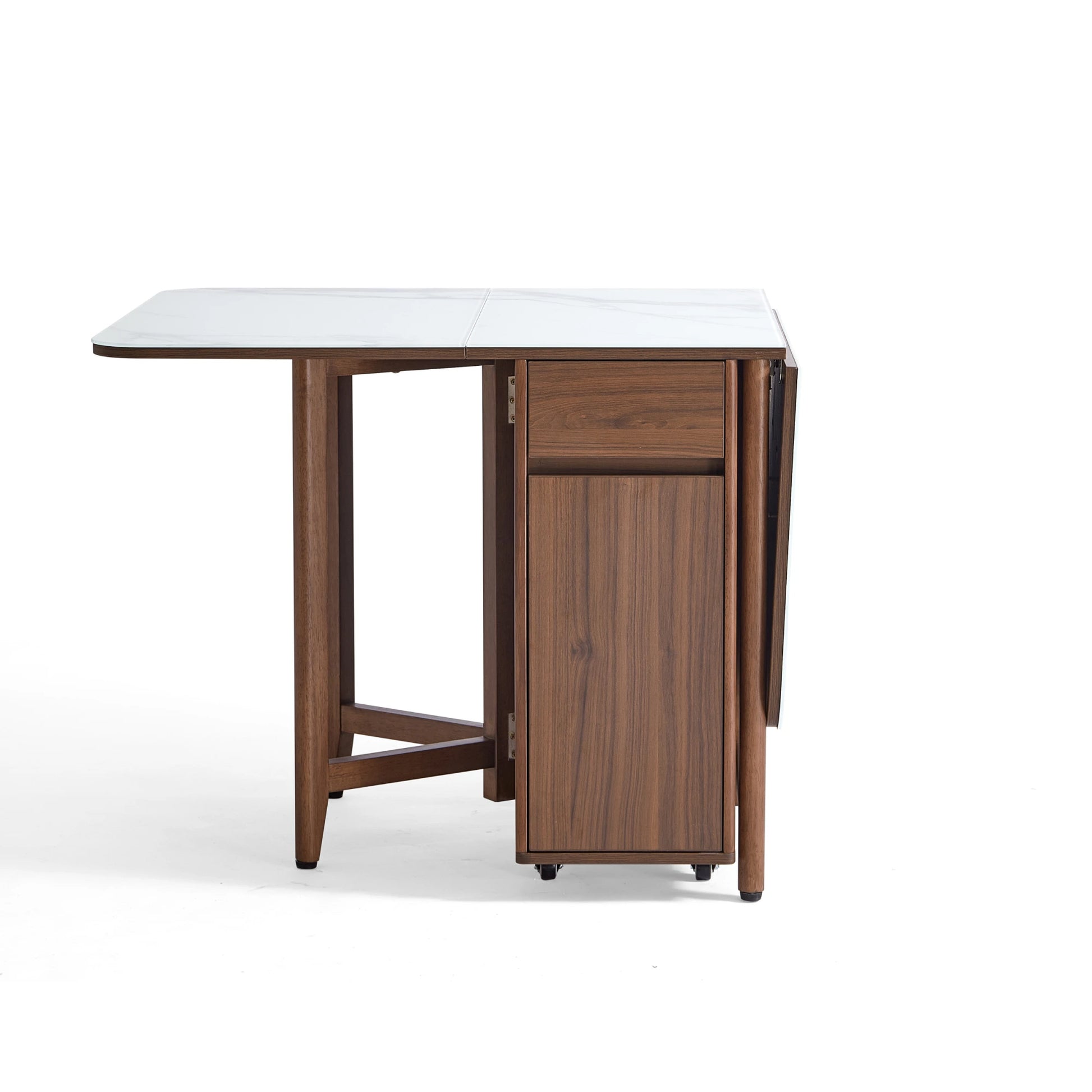 Linspire Ursula Folding Glass-Top Dining Table on Casters with Storage