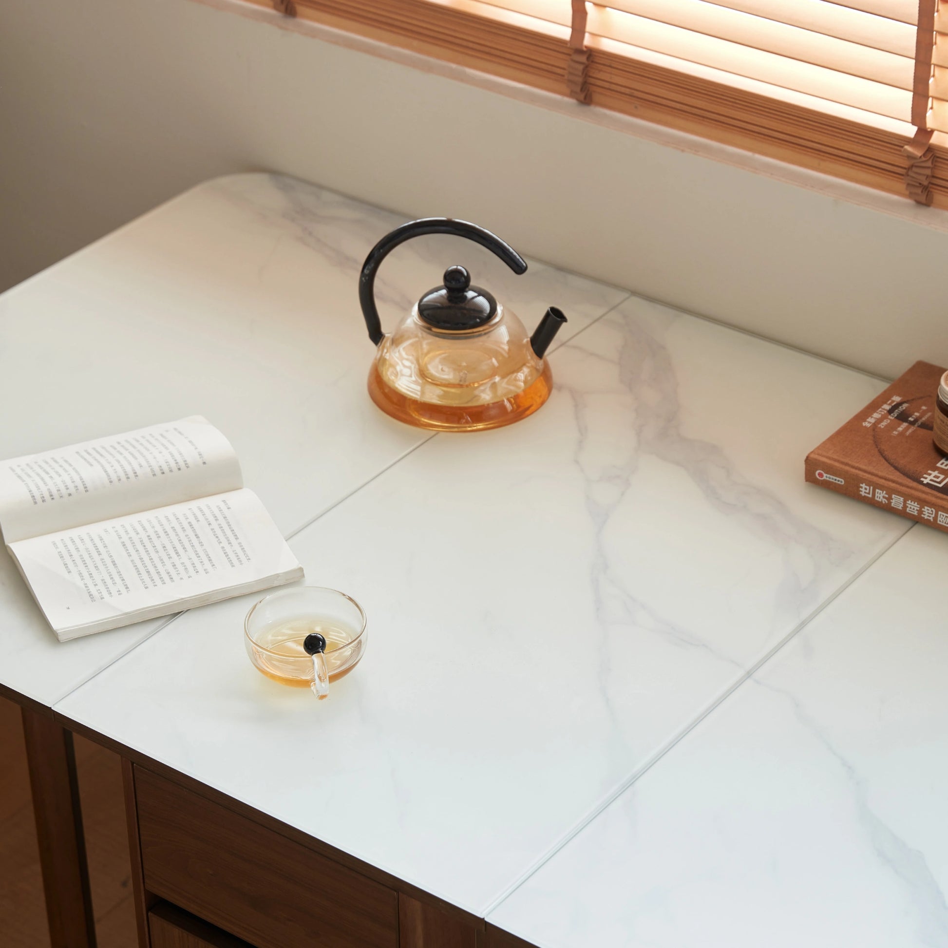 Linspire Ursula Folding Glass-Top Dining Table on Casters with Storage