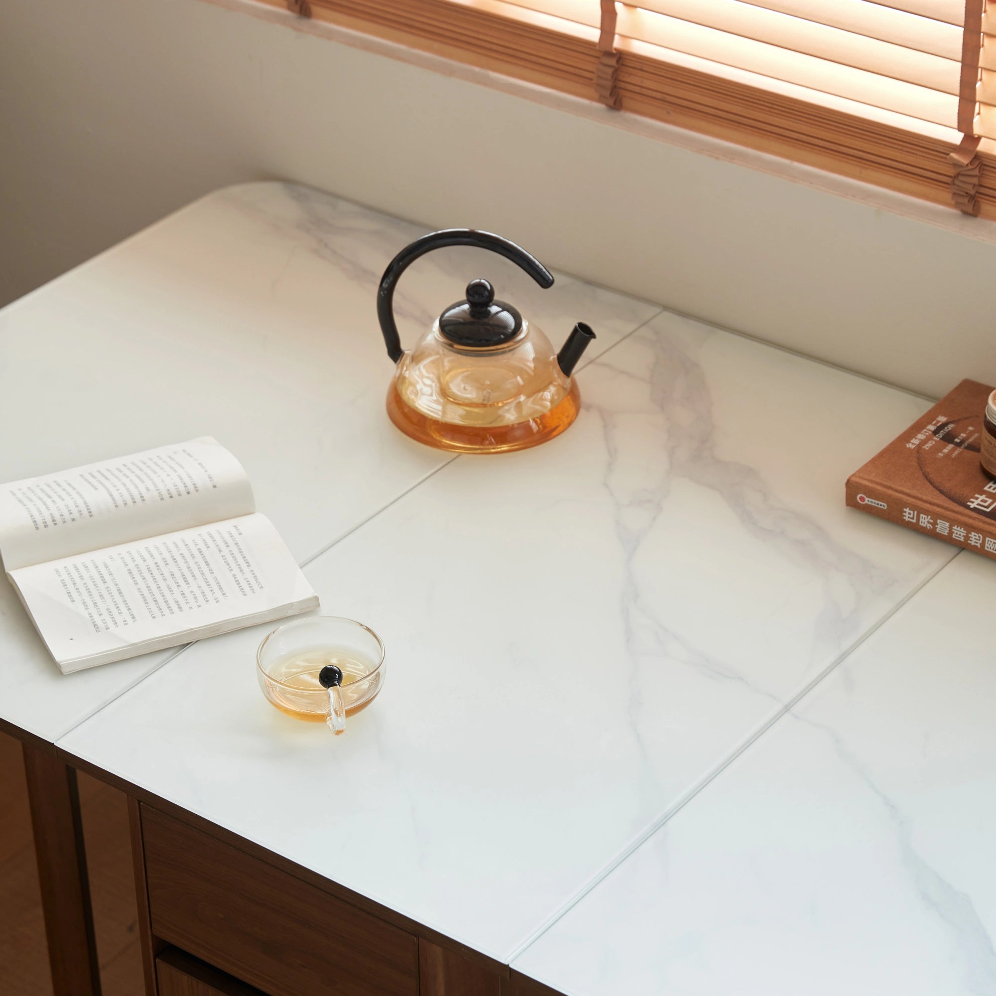Linspire Ursula Folding Glass-Top Dining Table on Casters with Storage