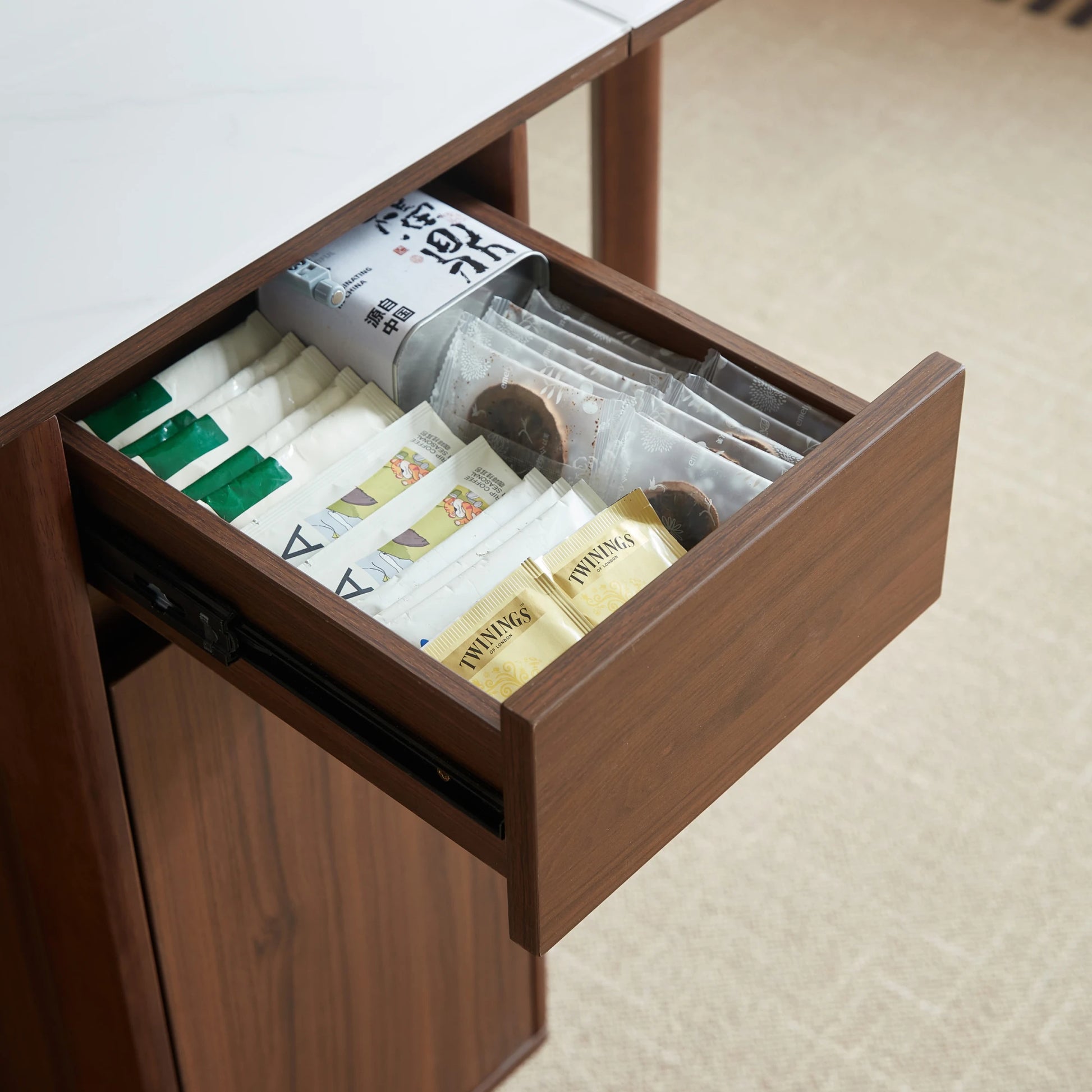 Linspire Ursula Folding Glass-Top Dining Table on Casters with Storage