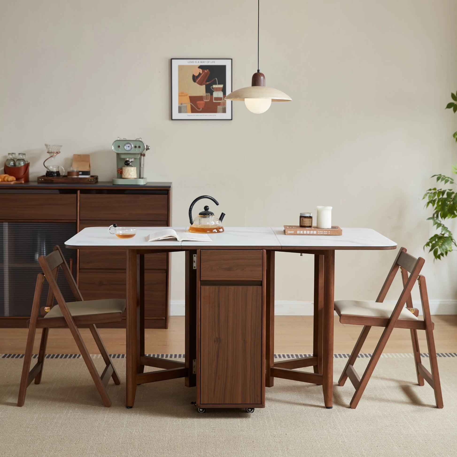 Linspire Ursula Folding Glass-Top Dining Table on Casters with Storage