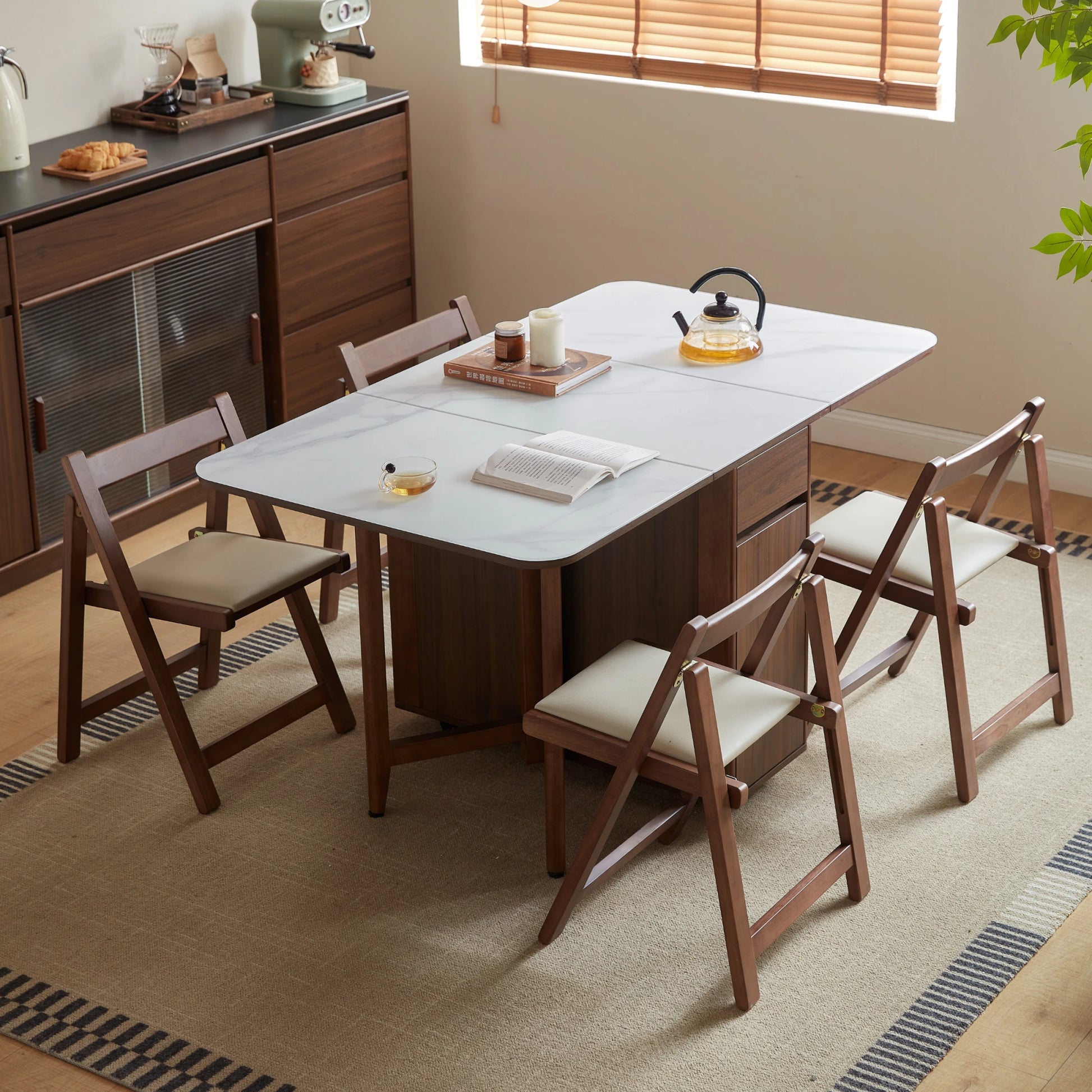 Linspire Ursula Folding Glass-Top Dining Table on Casters with Storage