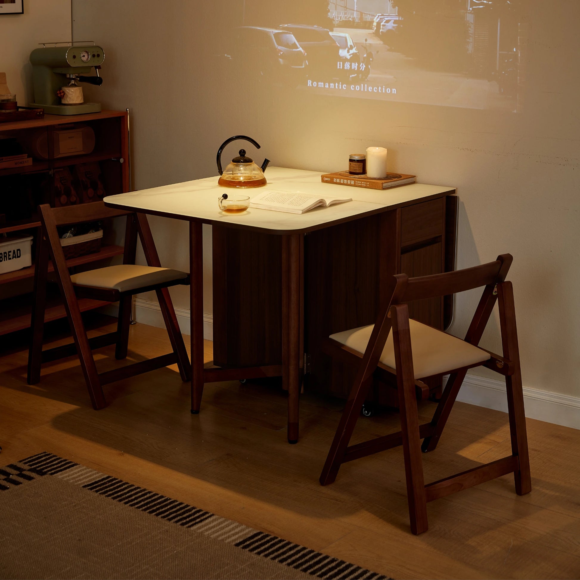 Linspire Ursula Folding Glass-Top Dining Table on Casters with Storage