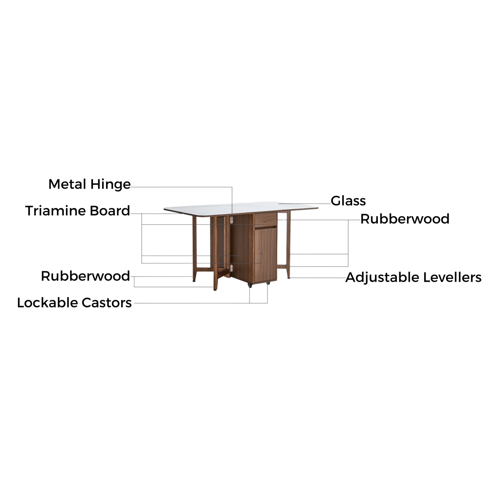 Linspire Ursula Folding Glass-Top Dining Table on Casters with Storage