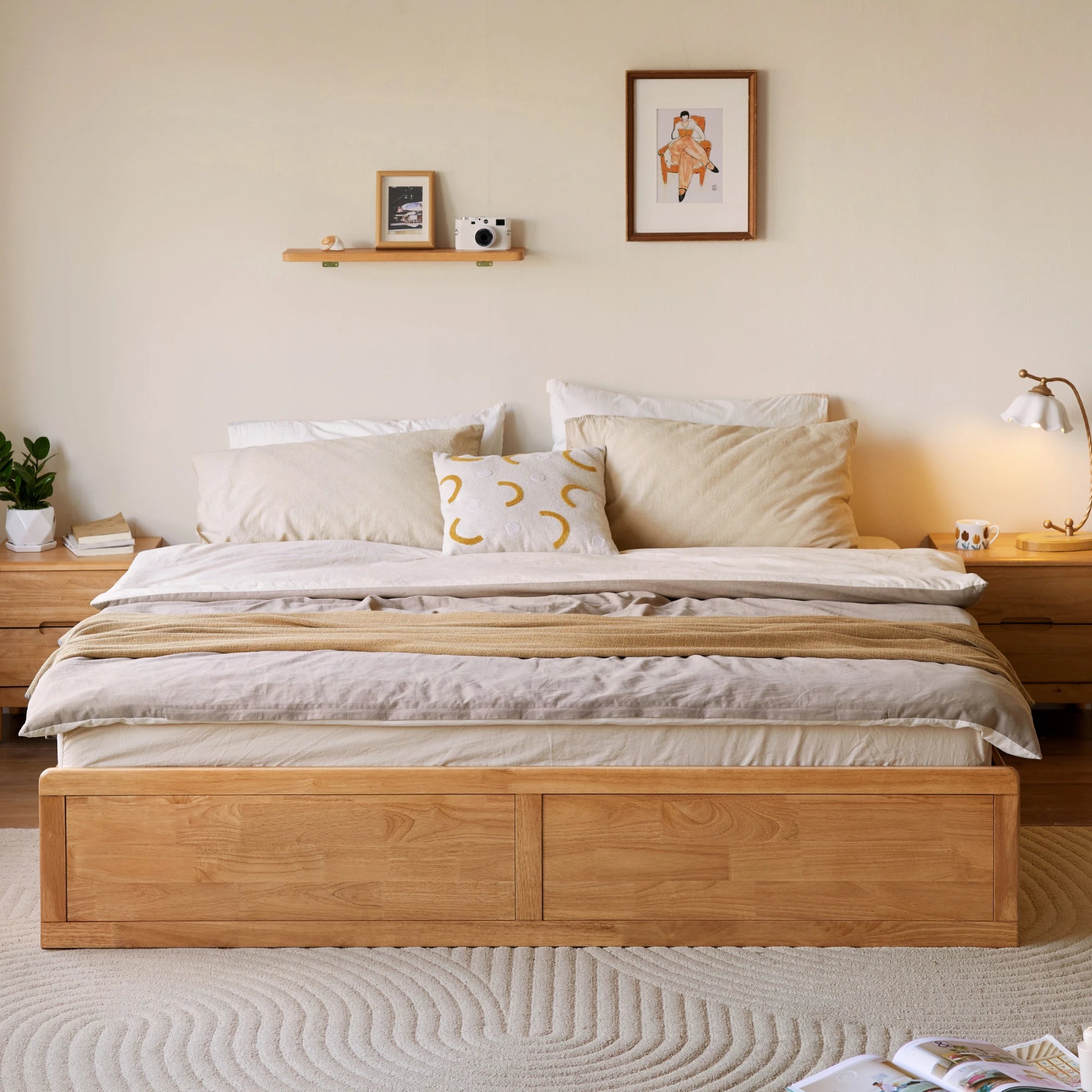 Linspire Yumi Bed Base With Underbed Storage, Natural Wood