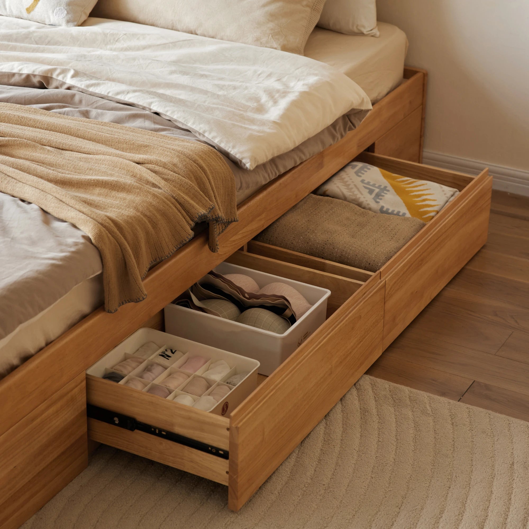 Linspire Yumi Bed Base With Underbed Storage, Natural Wood