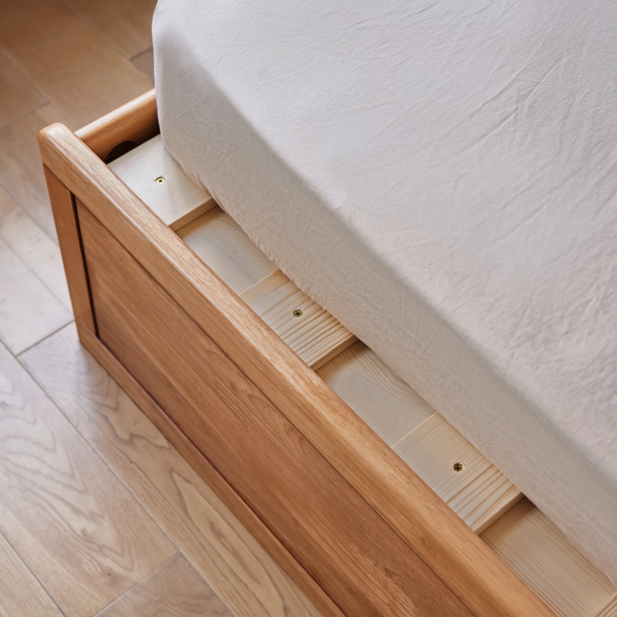 Linspire Yumi Bed Base With Underbed Storage, Natural Wood