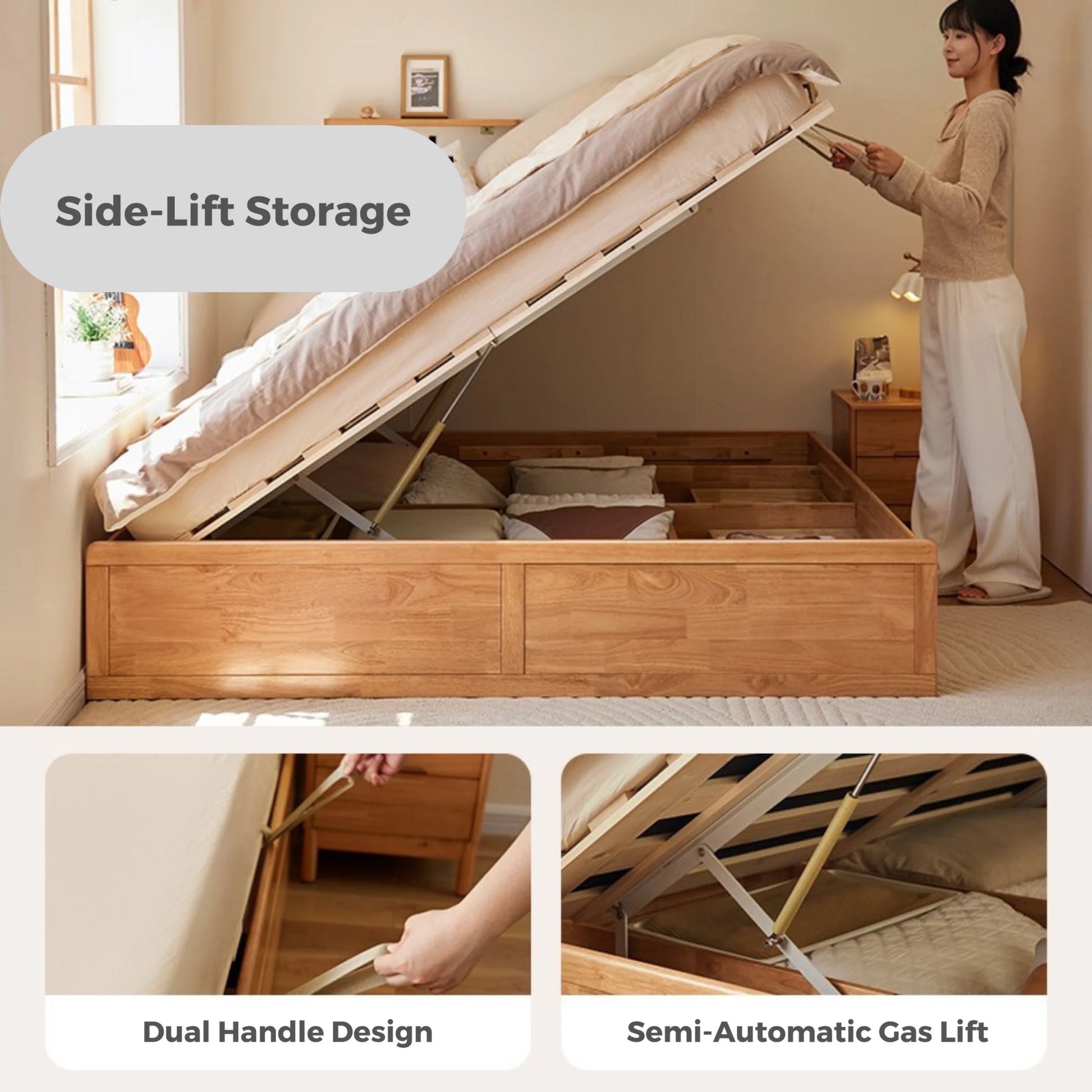 Linspire Yumi Bed Base With Underbed Storage, Natural Wood