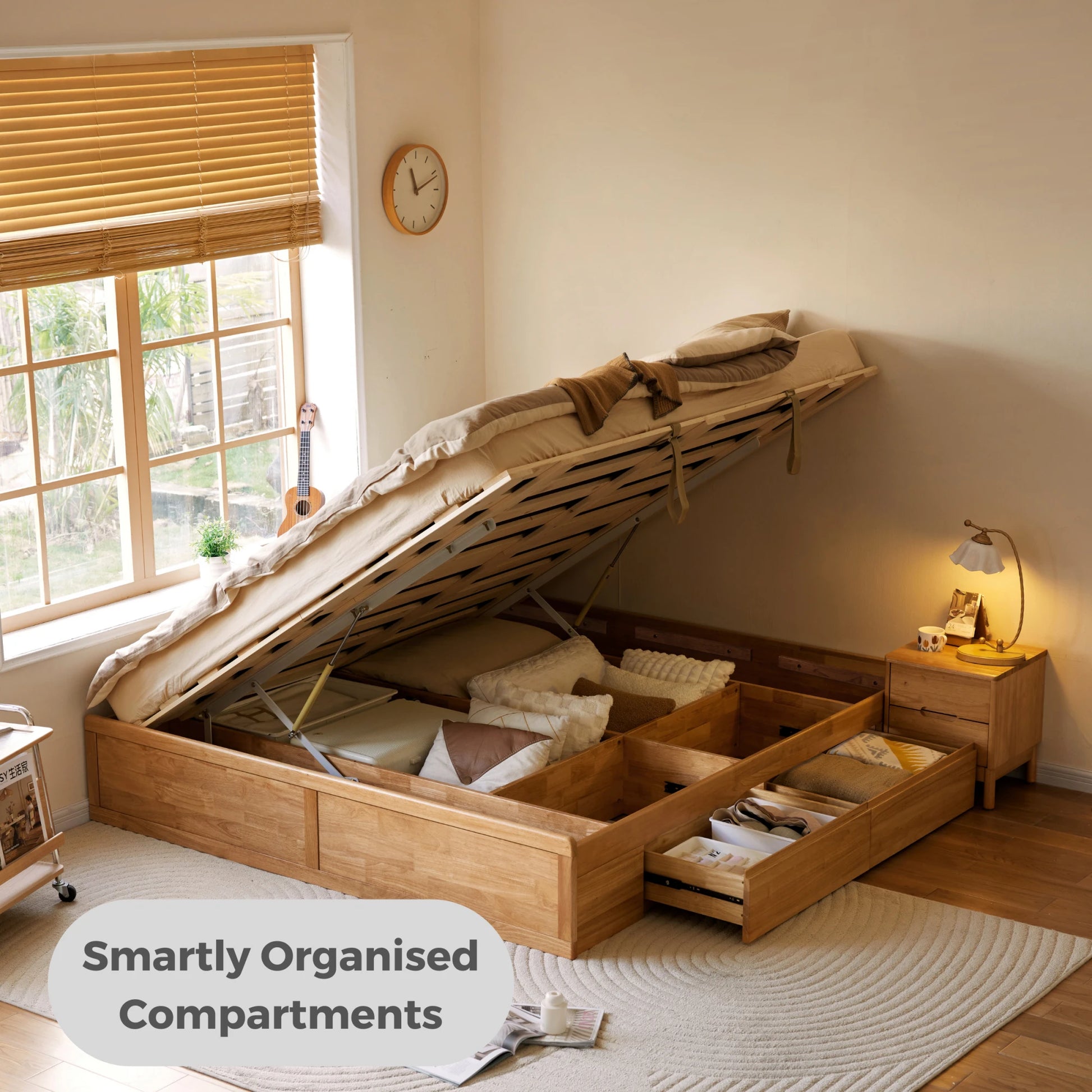 Linspire Yumi Bed Base With Underbed Storage, Natural Wood